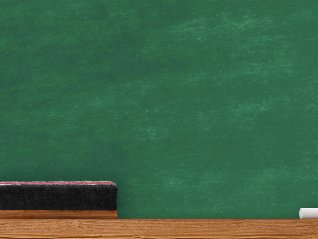 A vibrant green chalkboard background with playful doodles of a paper airplane and school bus, setting a fun school vibe.