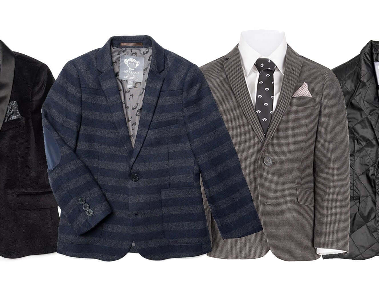 Stylish selection of boys' blazers in various colors and textures, perfect for elevating any kids' outfit!