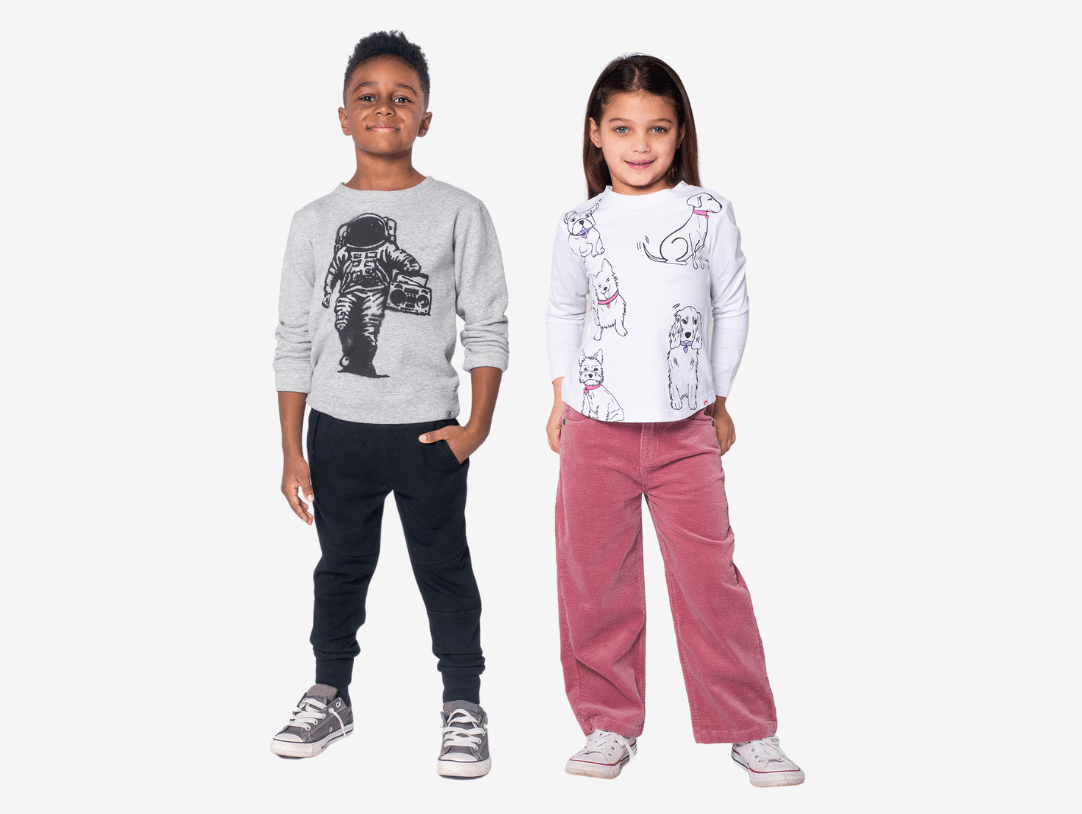 Stylish 5th graders in playful outfits, showcasing trendy styles for boys and girls, perfect for a vibrant school year.