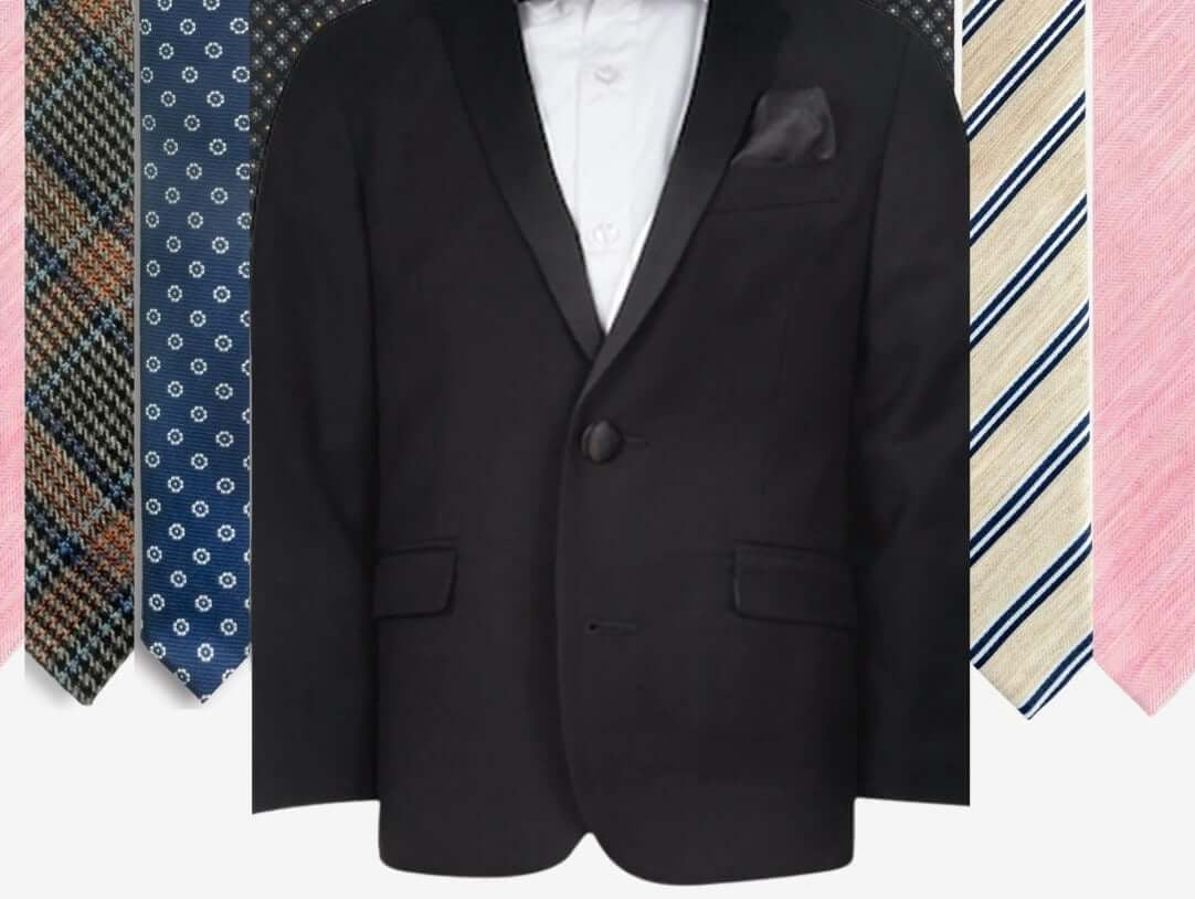 Stylish black suit paired with vibrant ties, showcasing chic options for kids' formal wear.