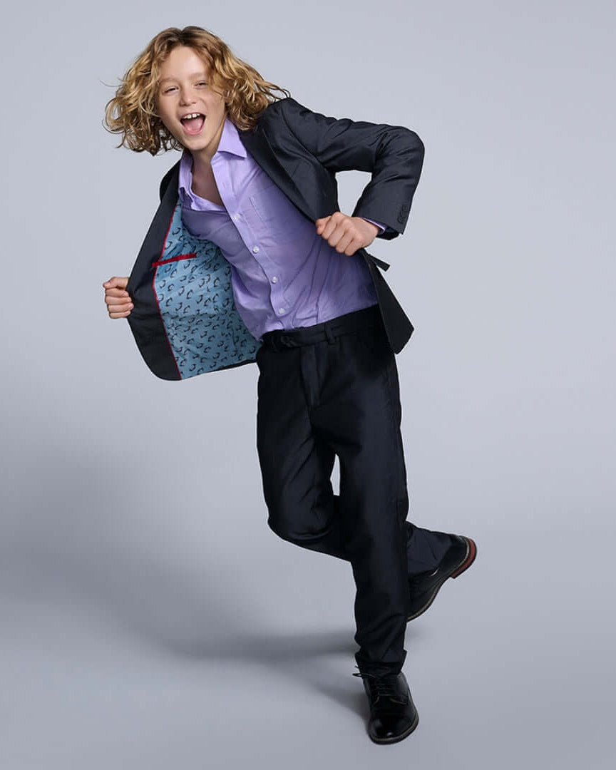 Boys' Blazers & Sports Jackets: Stylish boy wearing a blazer and pants, ready for a special occasion, showcasing comfort and fun.