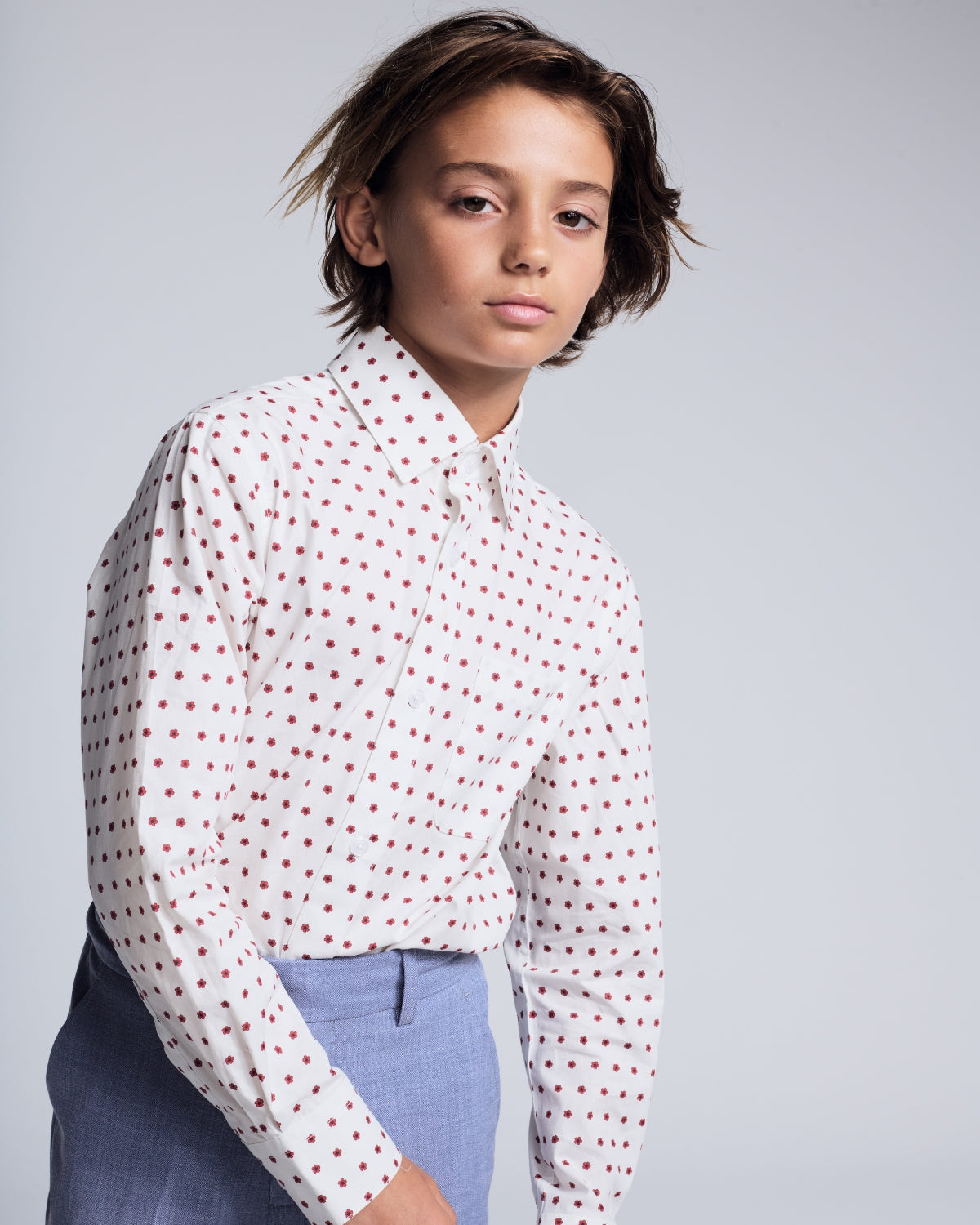 Boys' Dress Shirts styled with a floral pattern, perfect for classy occasions and special celebrations.