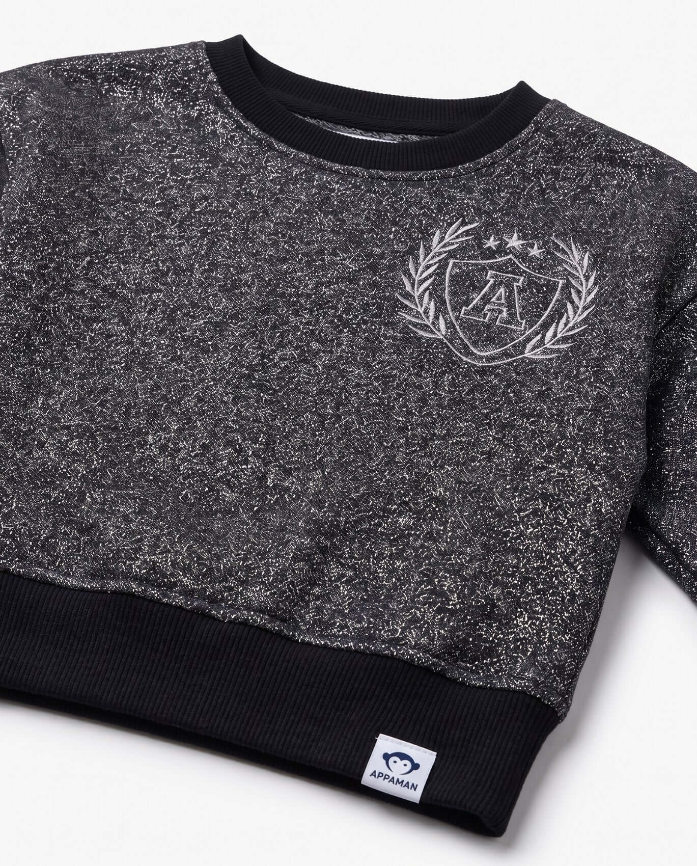 Gray textured sweatshirt with a logo on a white background