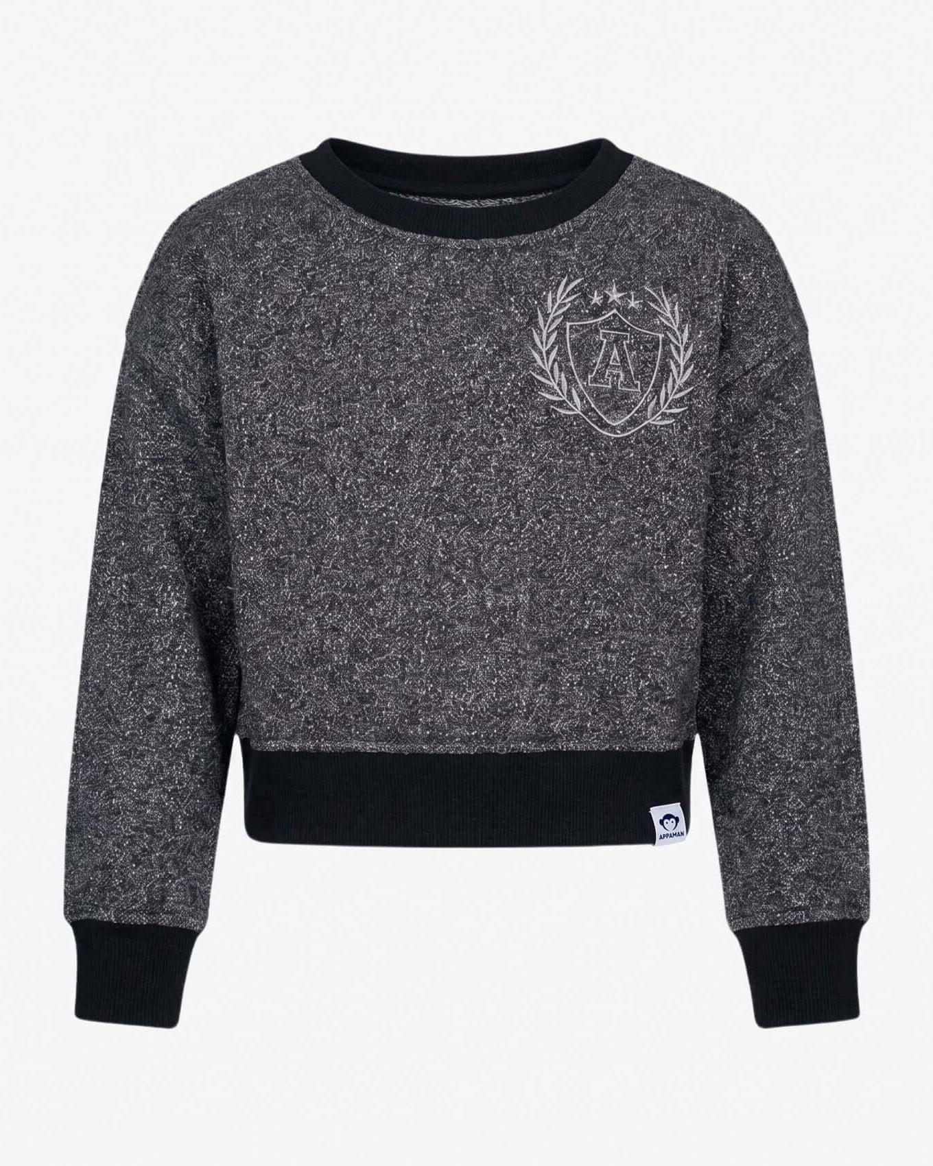 Gray sweater with a logo on a white background