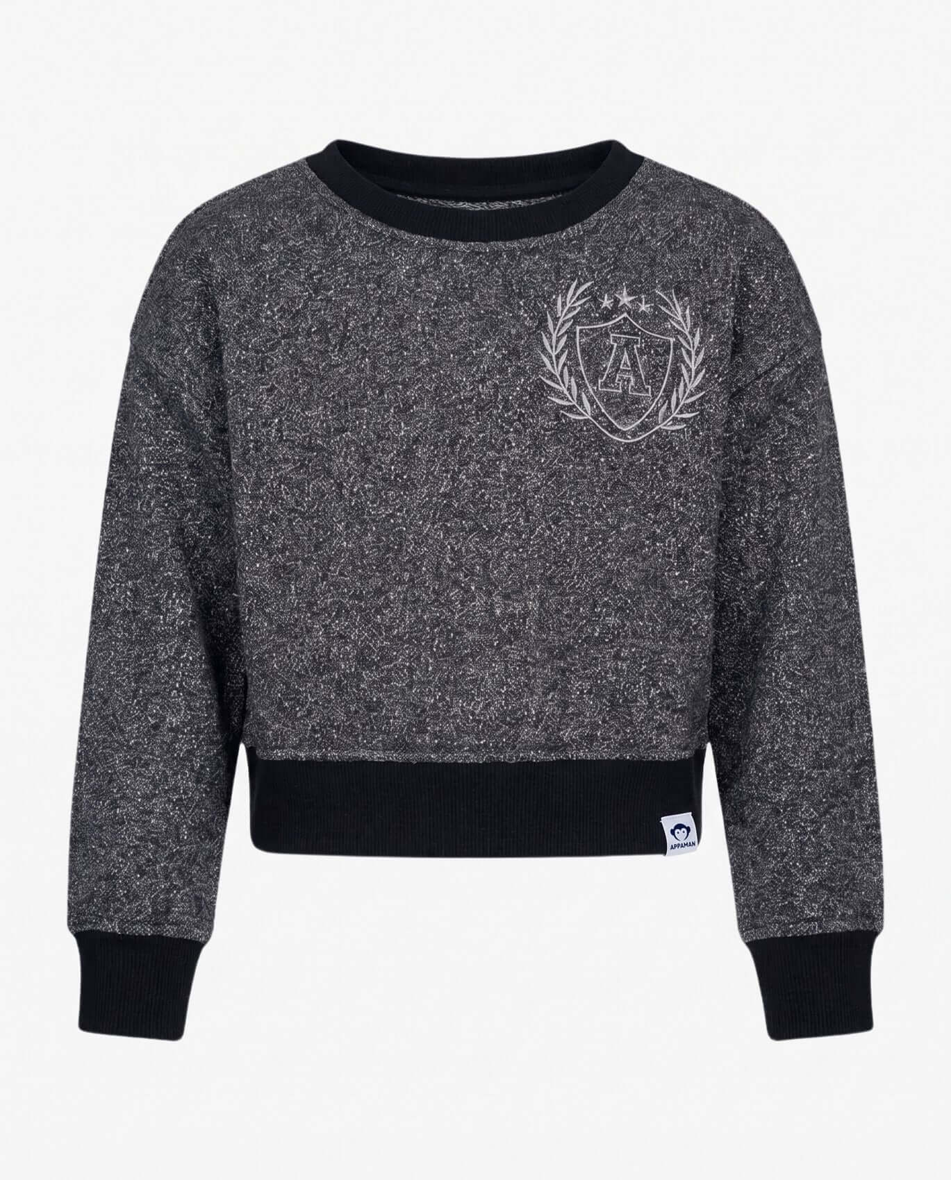 Gray sweater with a logo on a white background