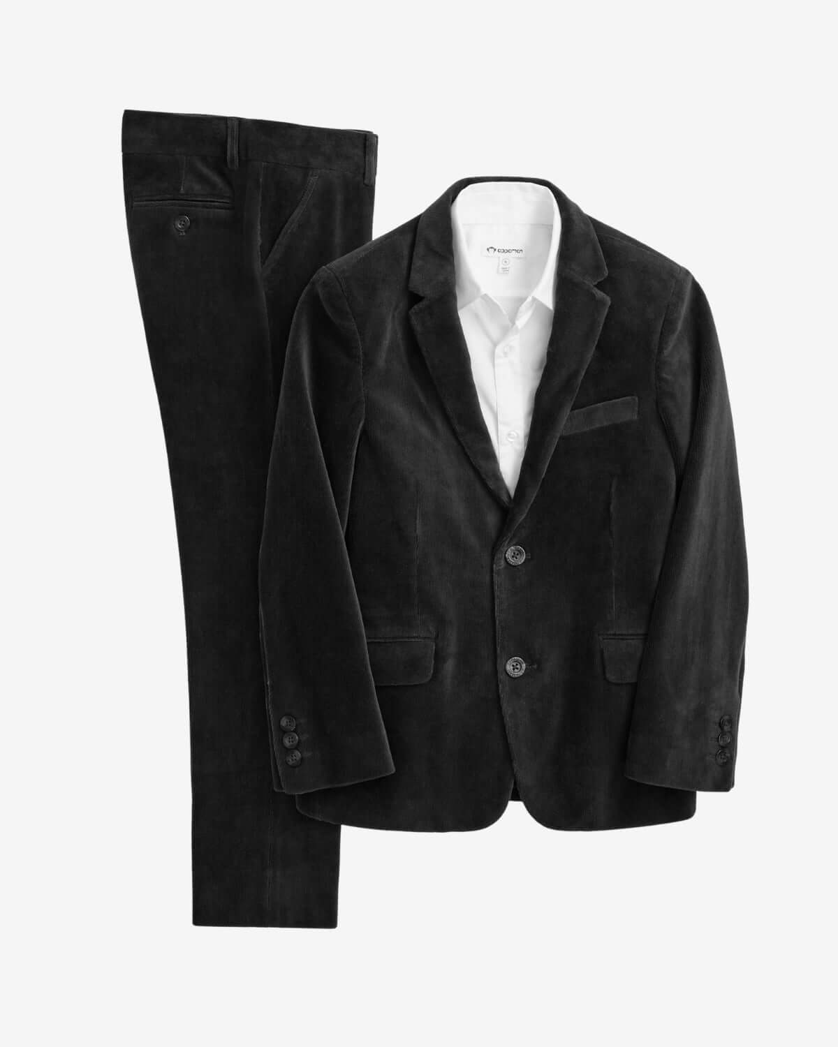 Black Velvet Suit Set for kids featuring a sleek blazer and matching pants, crafted from plush velvet.