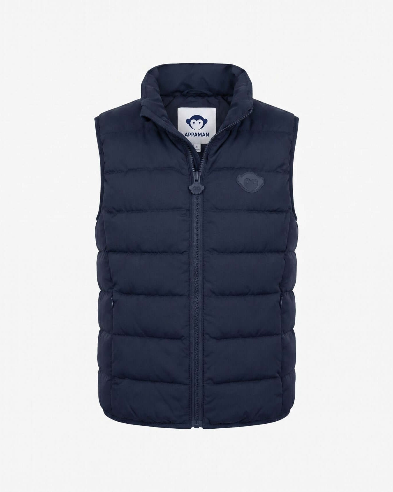 Navy puffer vest on a white background