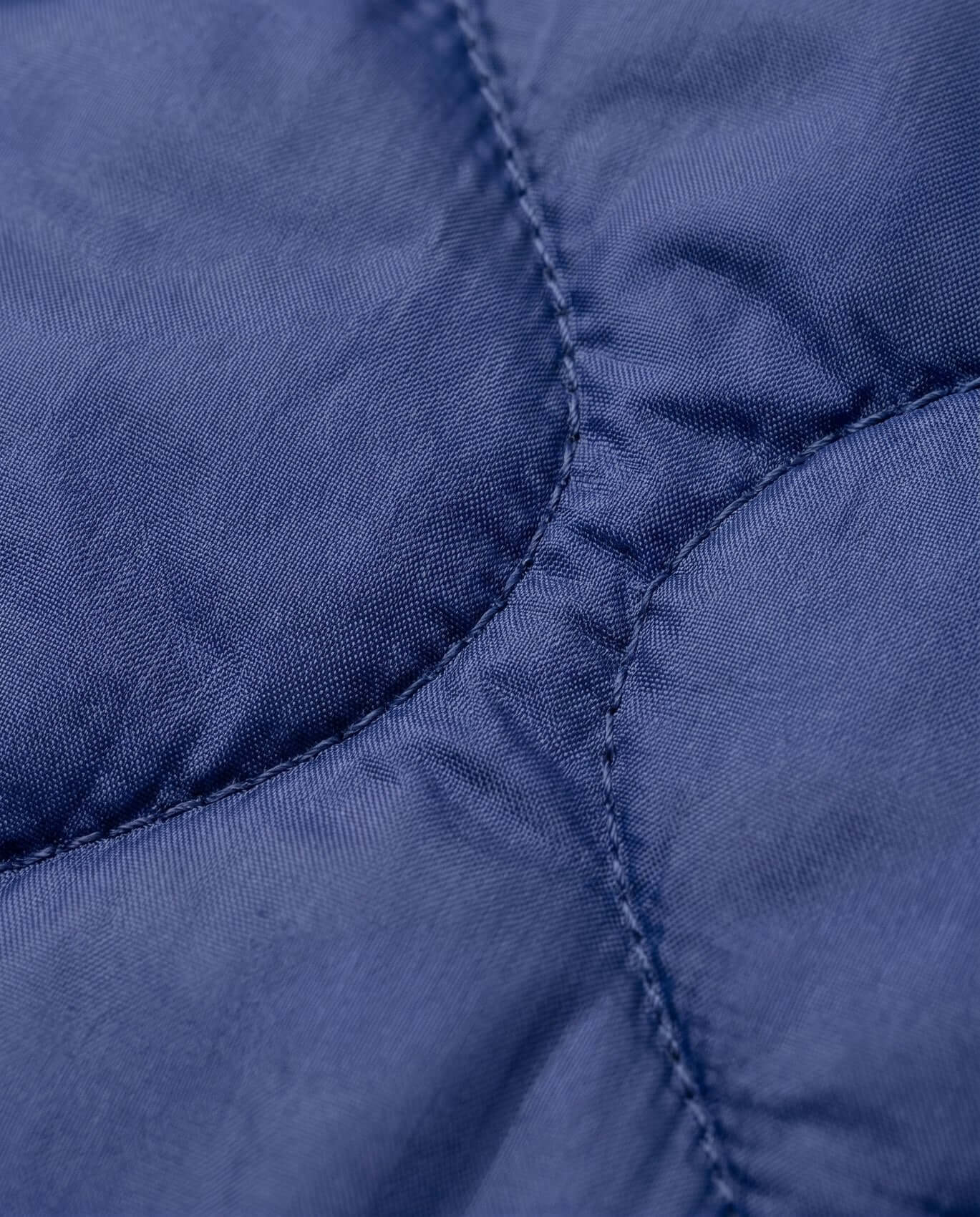 Close-up of a blue fabric with stitching detail
