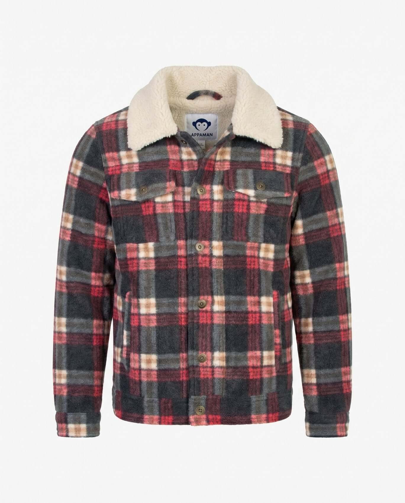 Plaid jacket with white collar on a light gray background