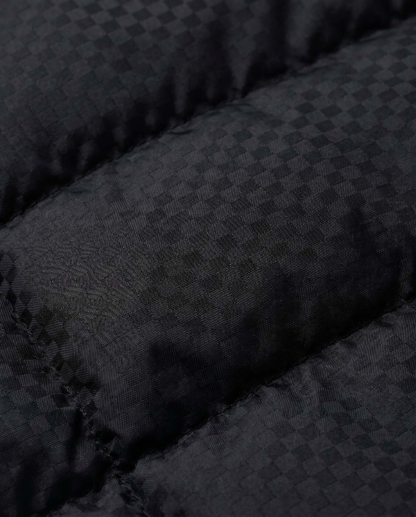 Close-up of black textured fabric with a subtle pattern