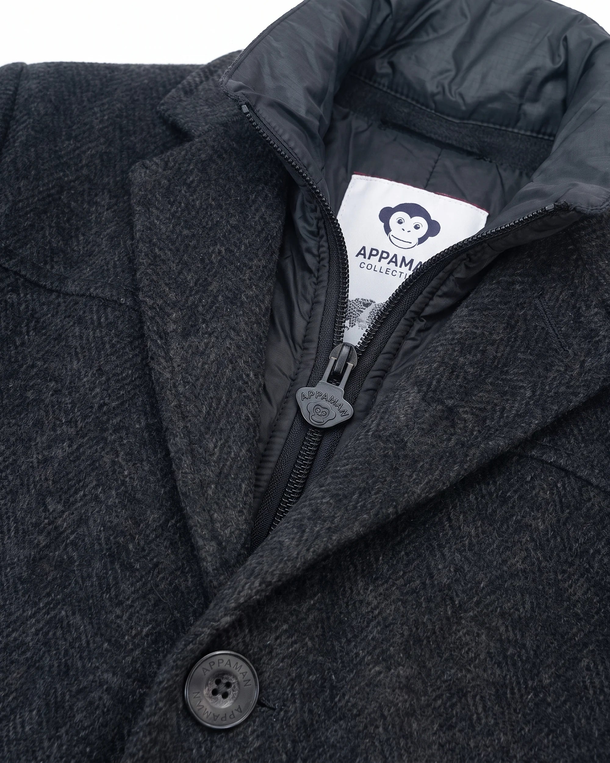 Black Herringbone New City Overcoat — detail1