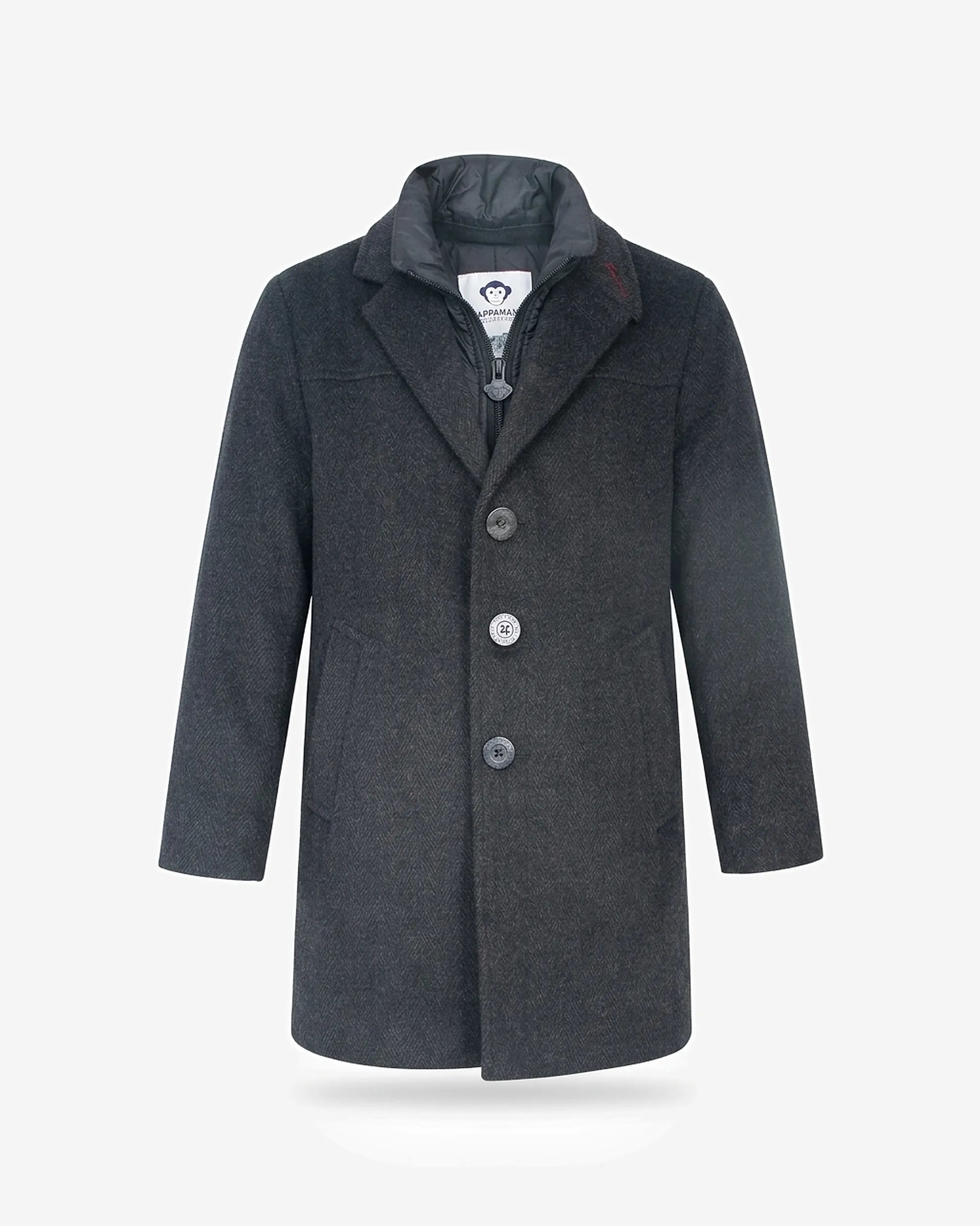 Black Herringbone New City Overcoat — front