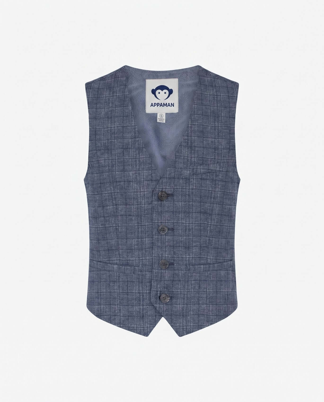 Blue checkered vest with Appaman label on a white background