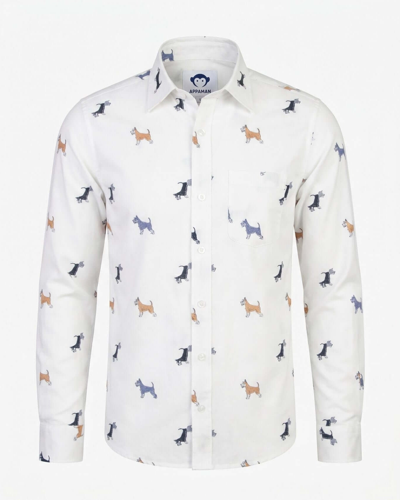 White shirt with dog pattern on a white background