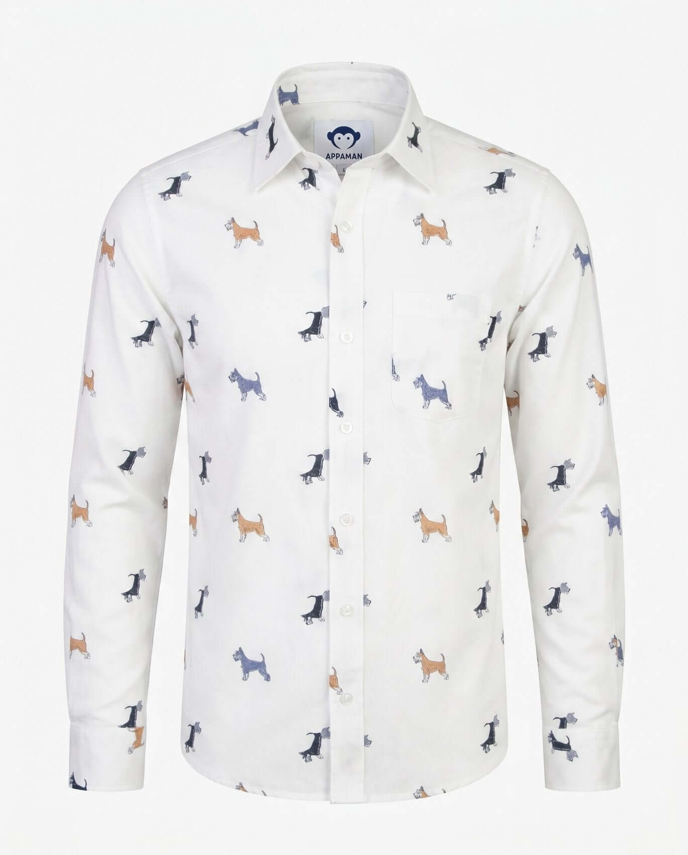 White shirt with dog pattern on a white background