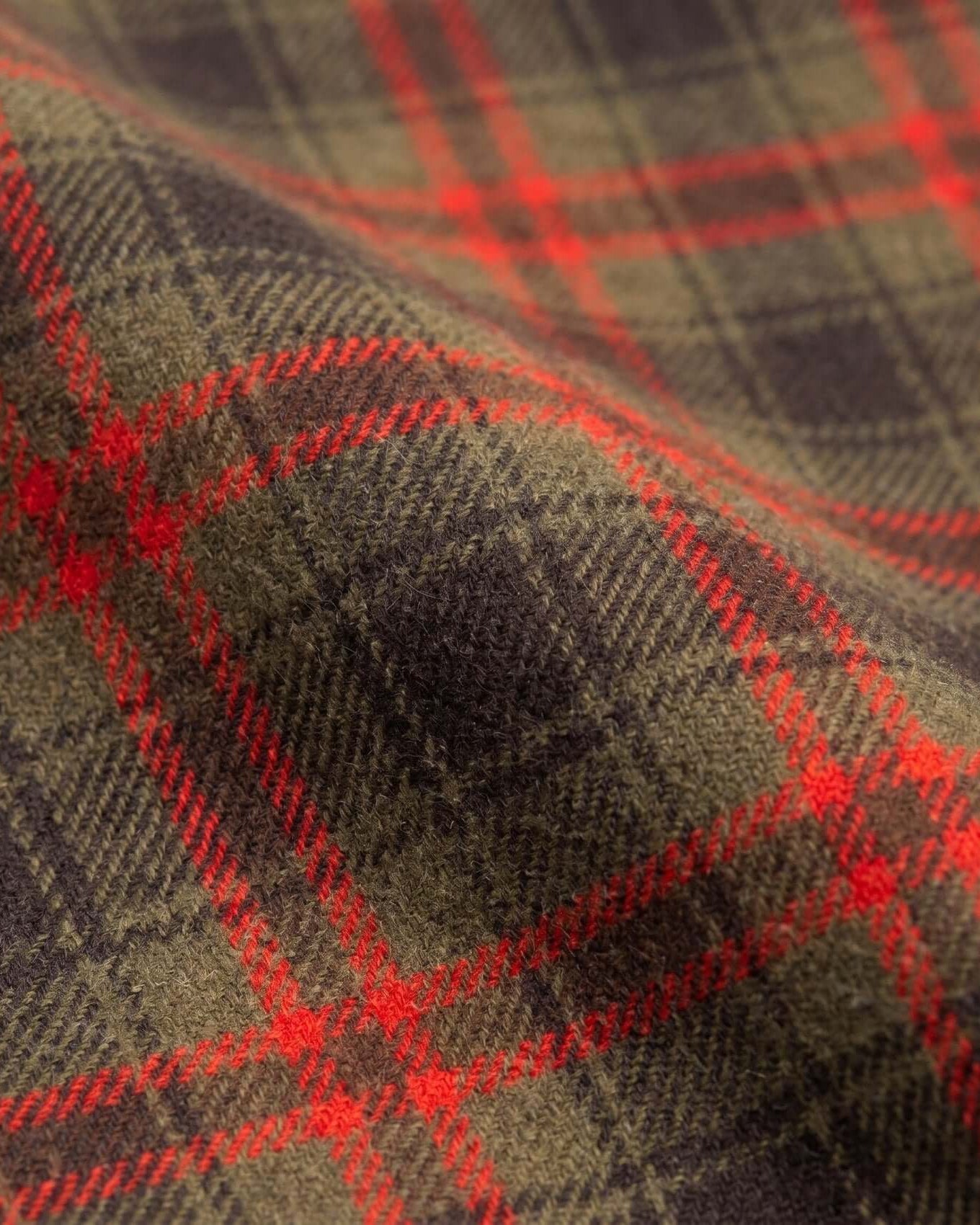 Close-up of plaid fabric with red and green pattern