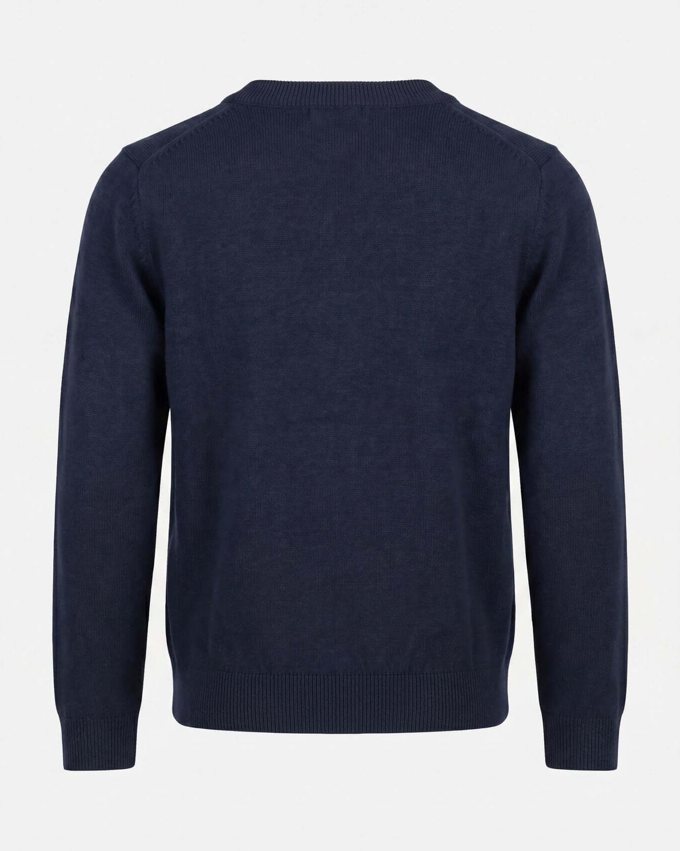 Navy blue sweater on a light gray background