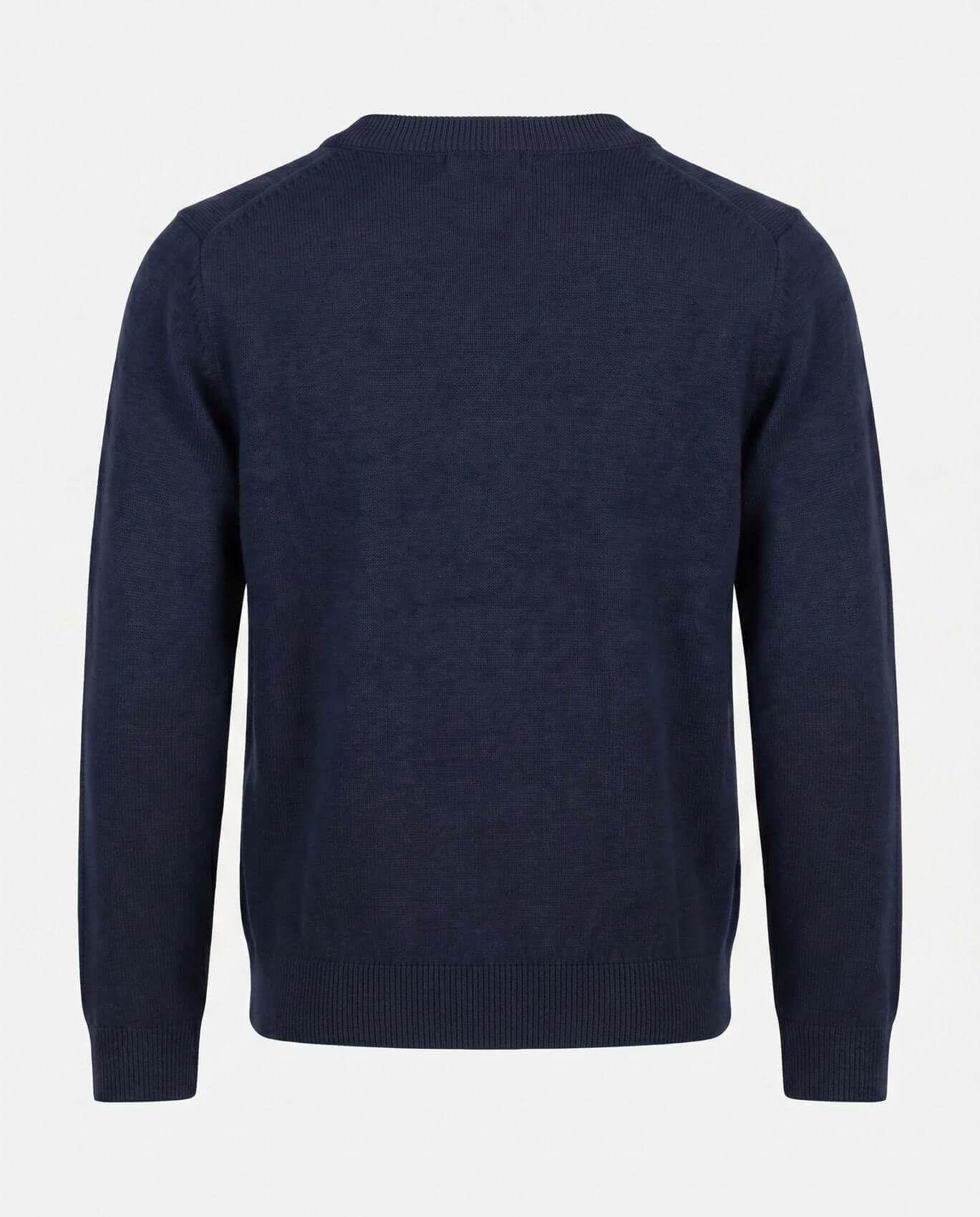 Navy blue sweater on a light gray background