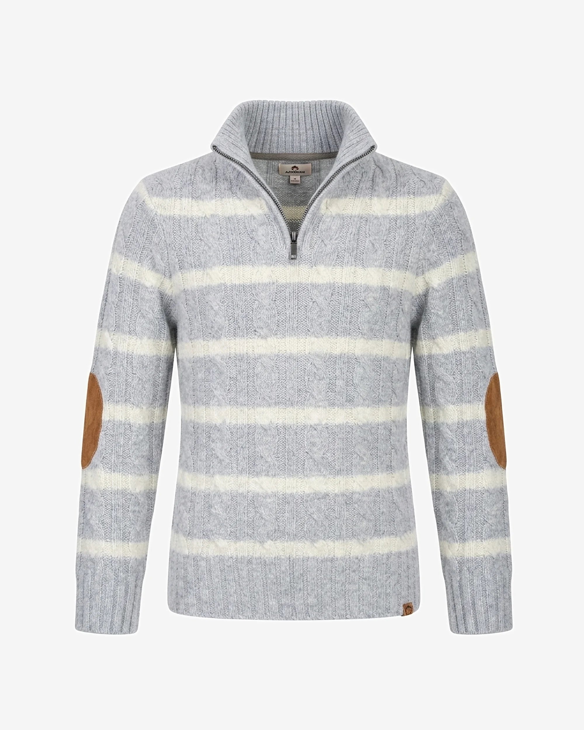 Grey Stripe Quarter Zip Sweater — front