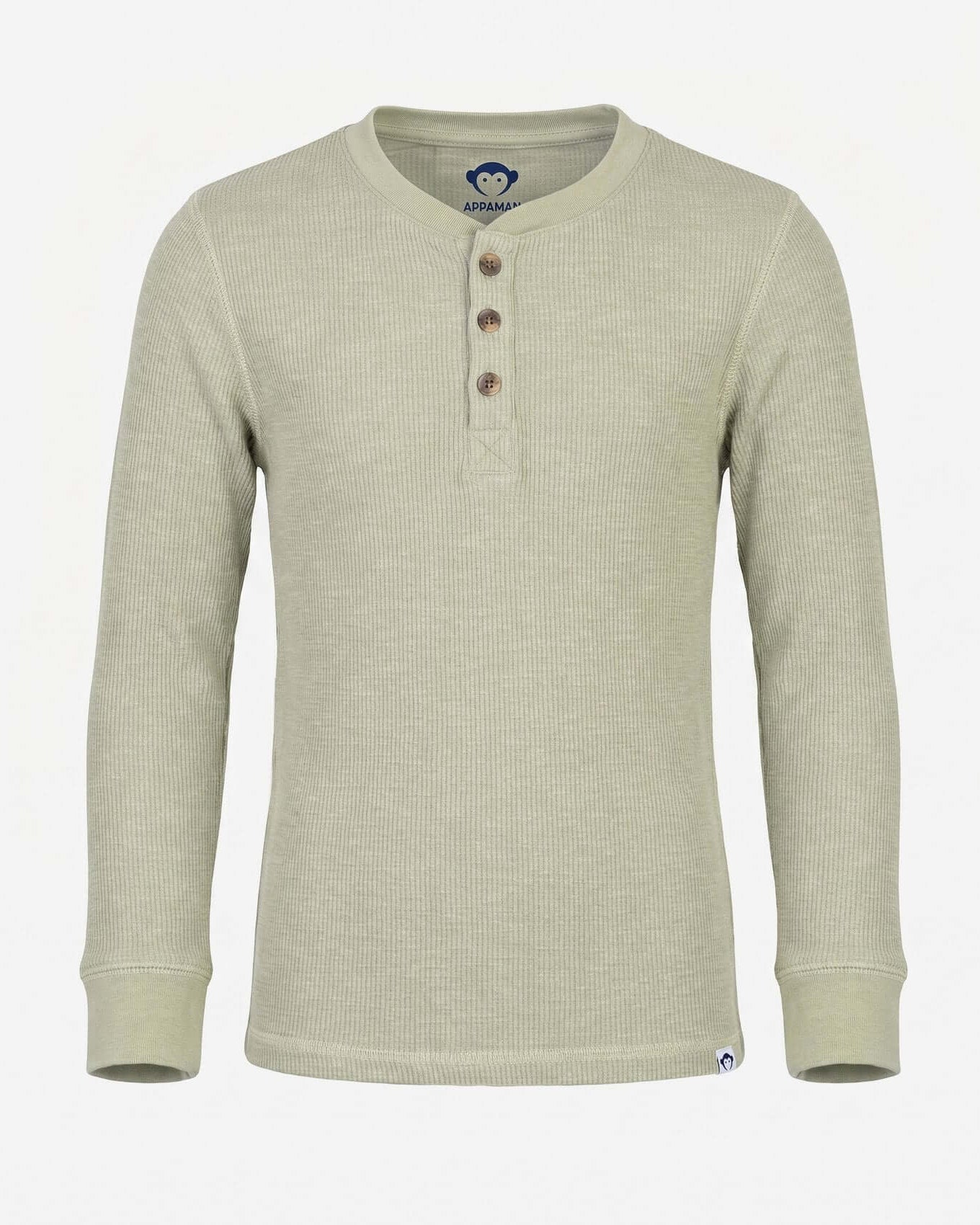 Beige long-sleeve shirt with buttons on a white background
