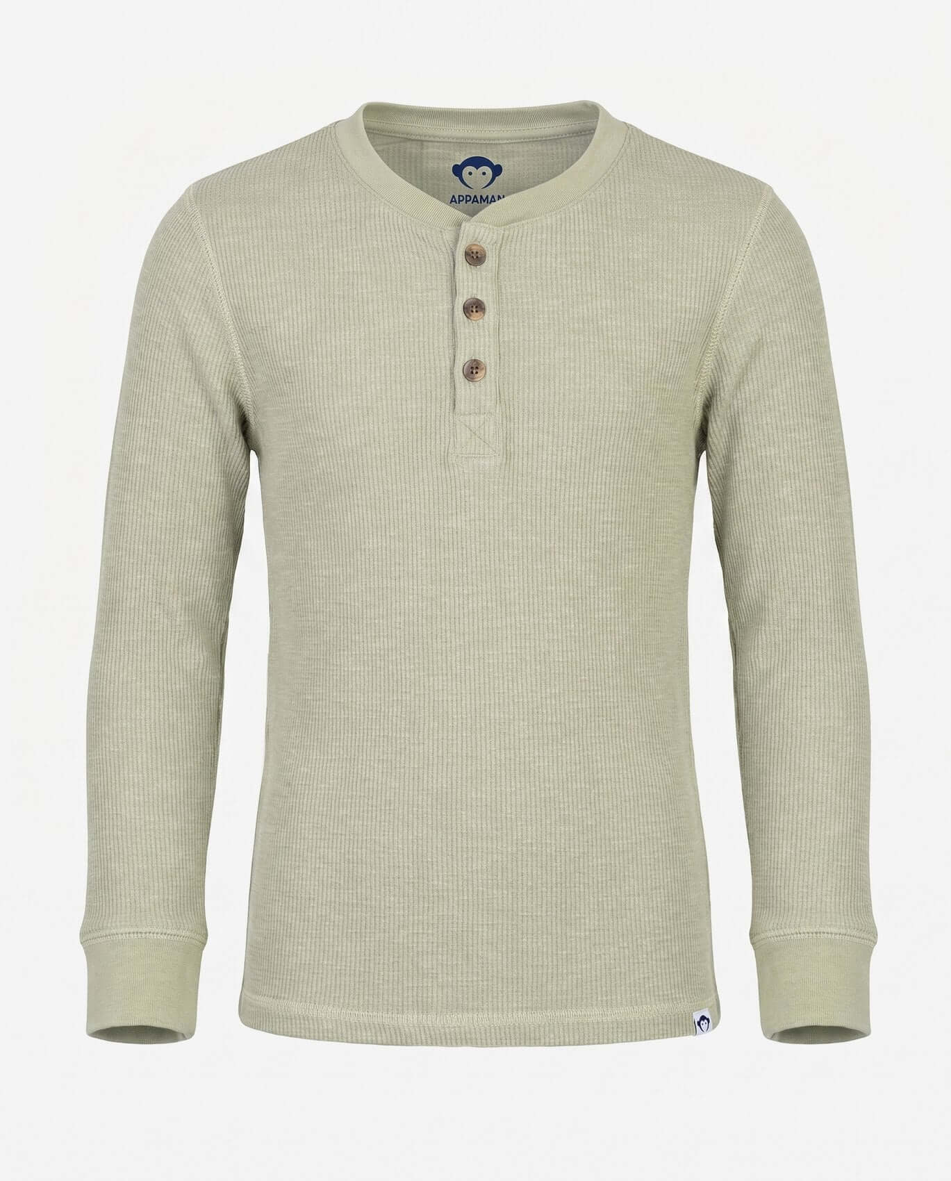 Beige long-sleeve shirt with buttons on a white background