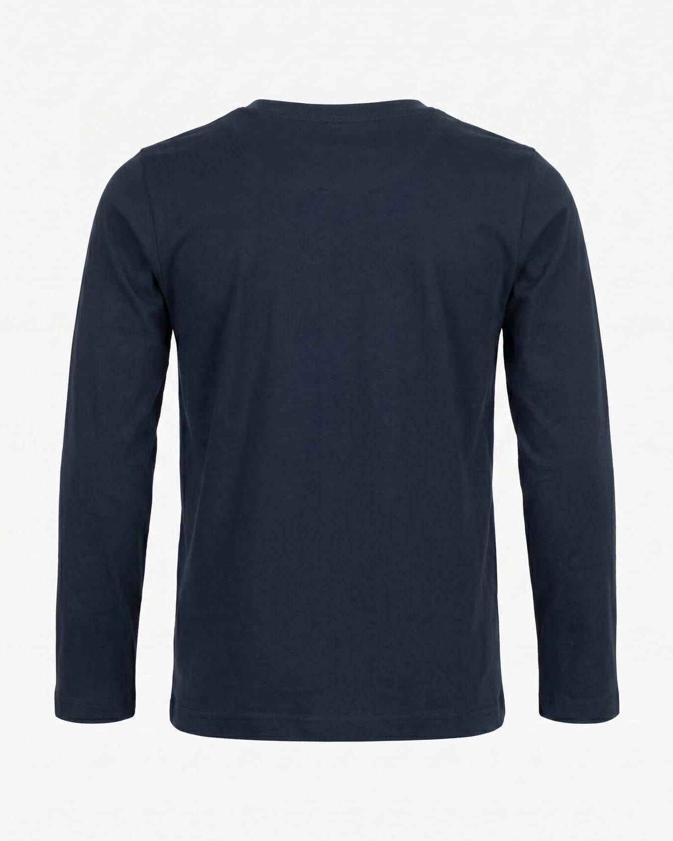 Navy blue long-sleeve shirt on a white background