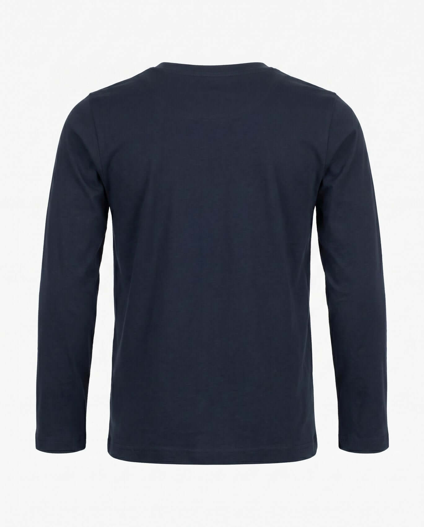 Navy blue long-sleeve shirt on a white background
