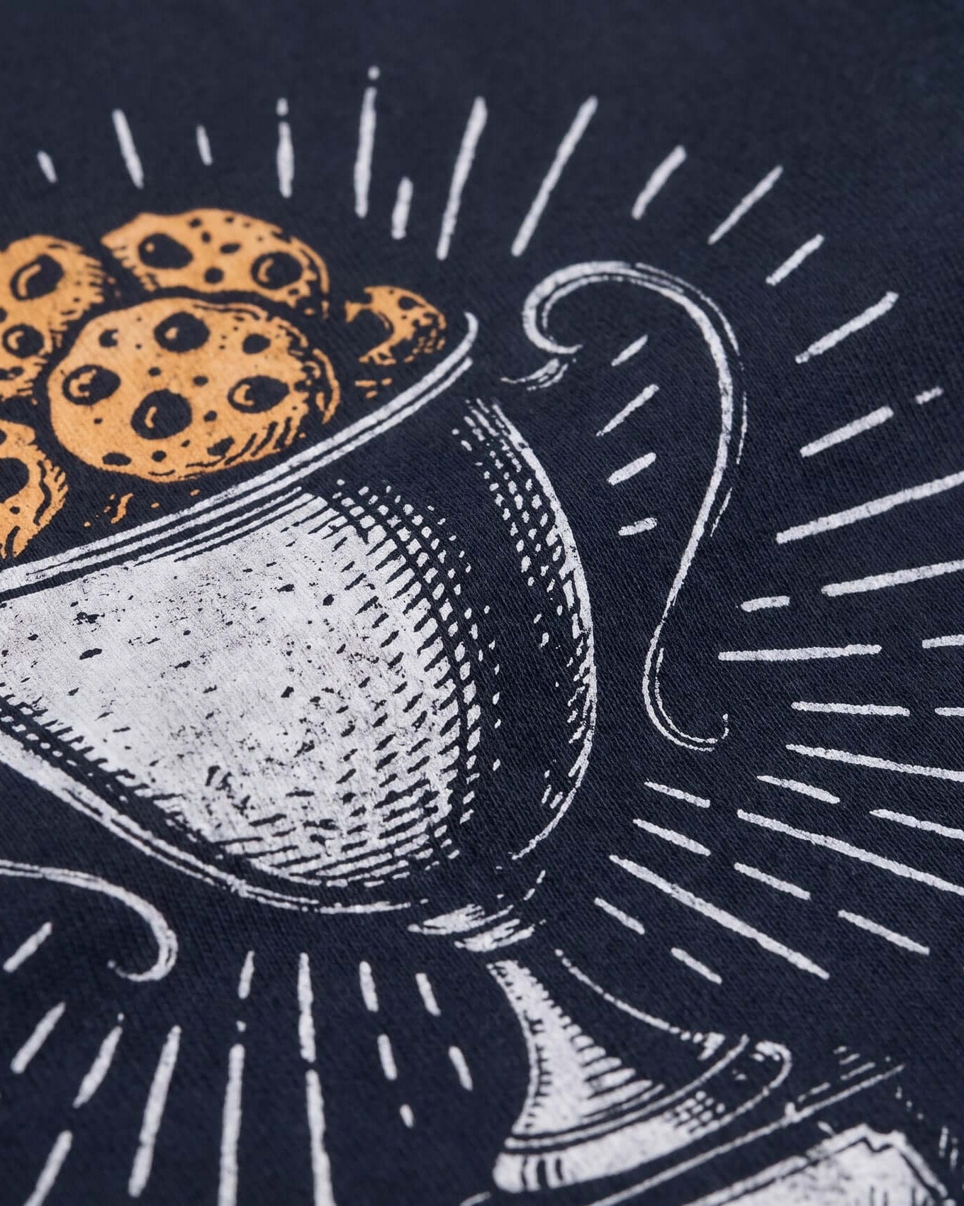 Illustration of a teacup with cookies on a dark background