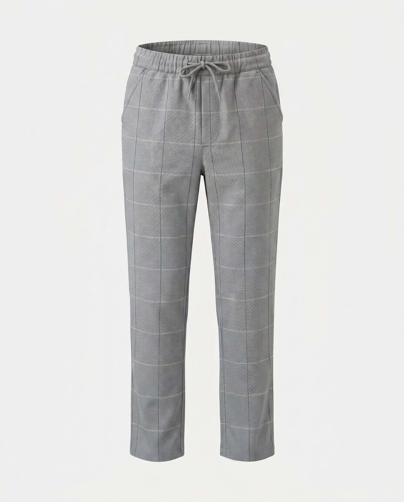 Gray checkered pants on a white background