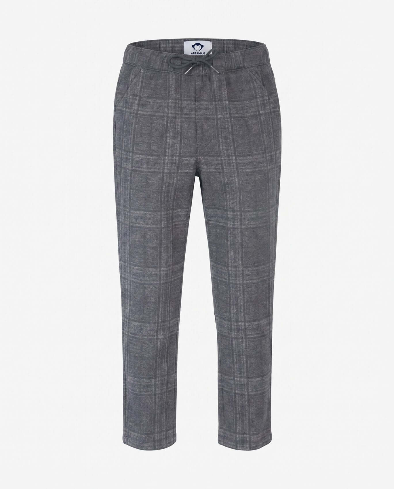 Gray checkered pants on a white background