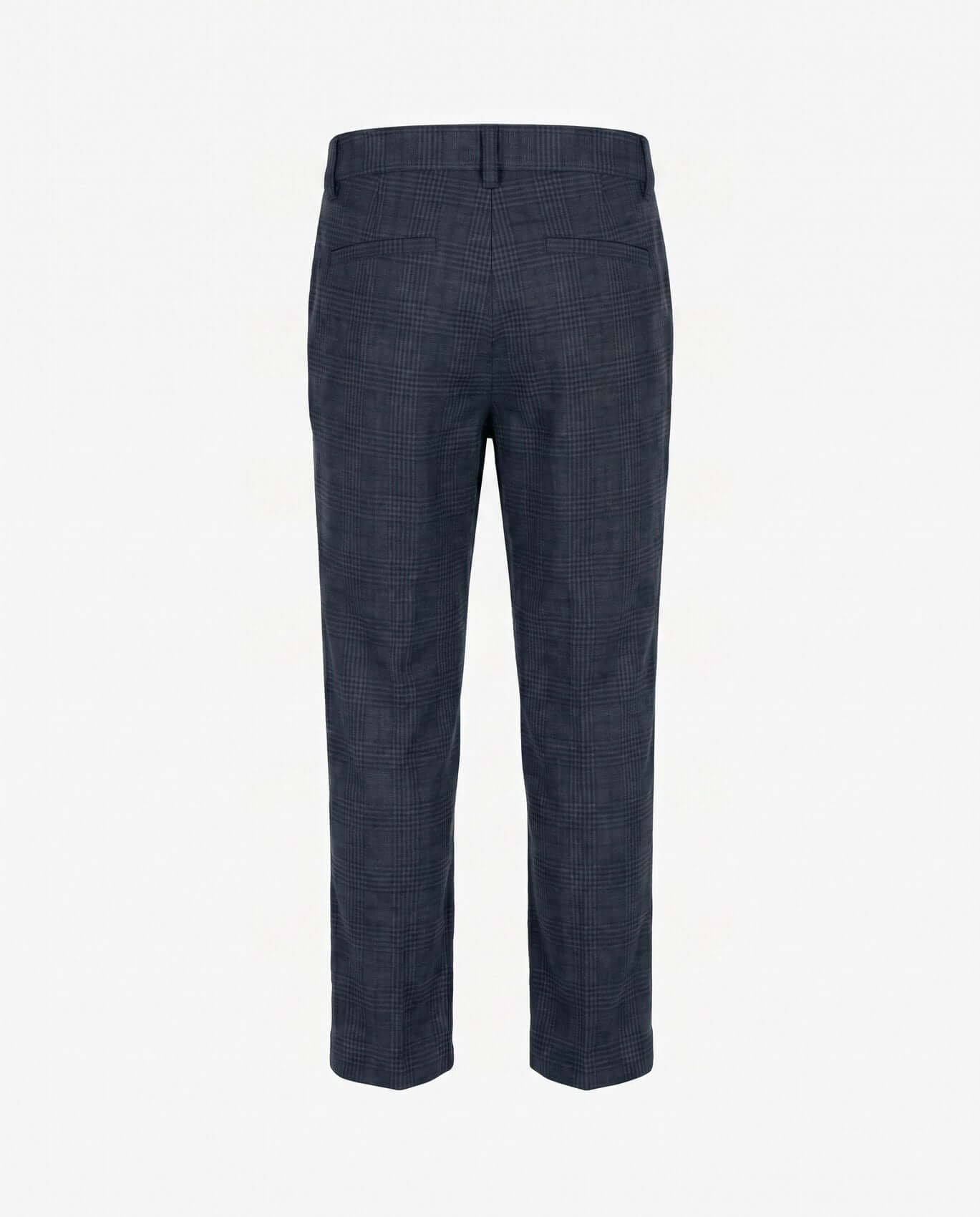 Dark blue checkered pants on a white background