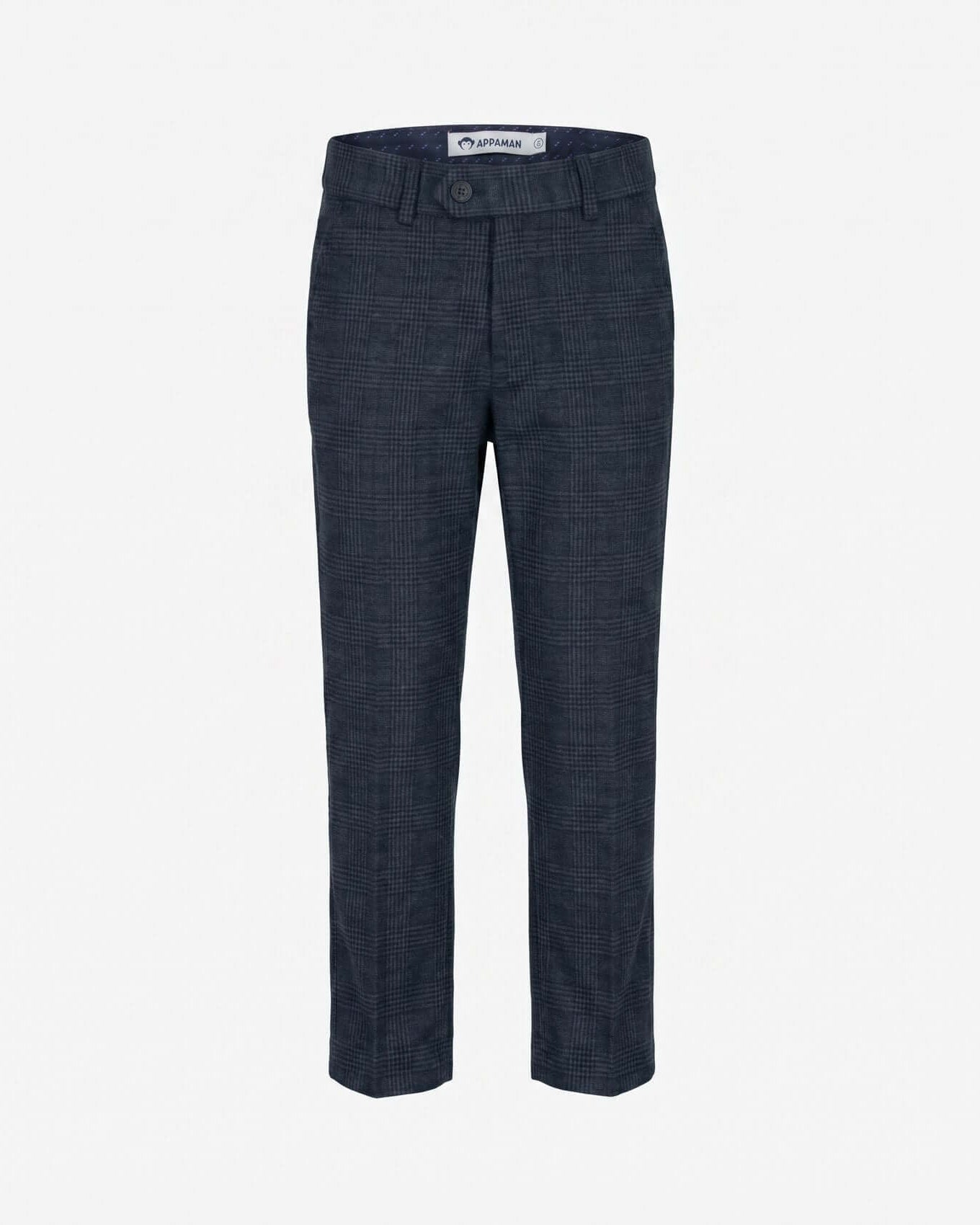 Dark blue checkered pants on a white background