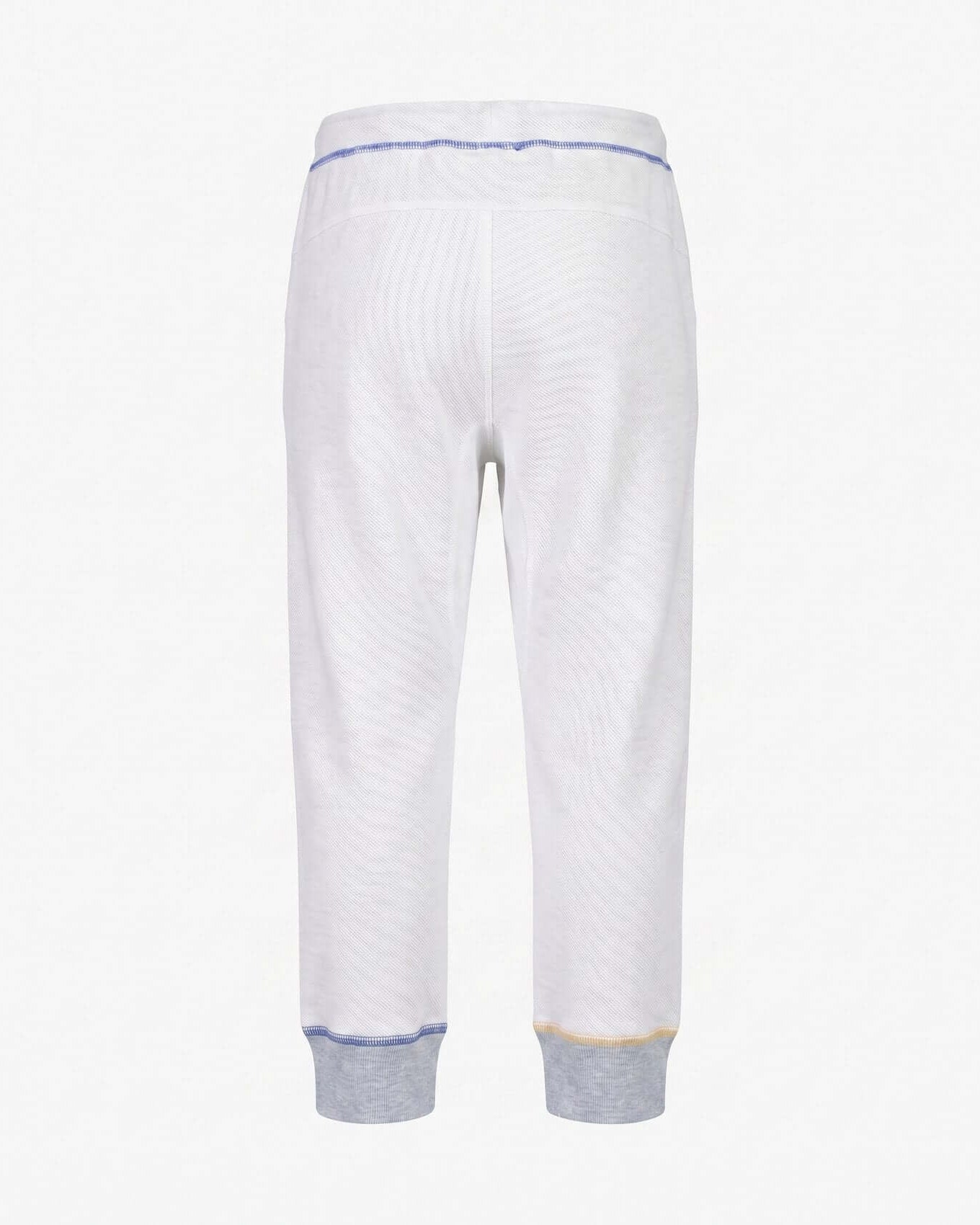White pants with blue trim on a white background
