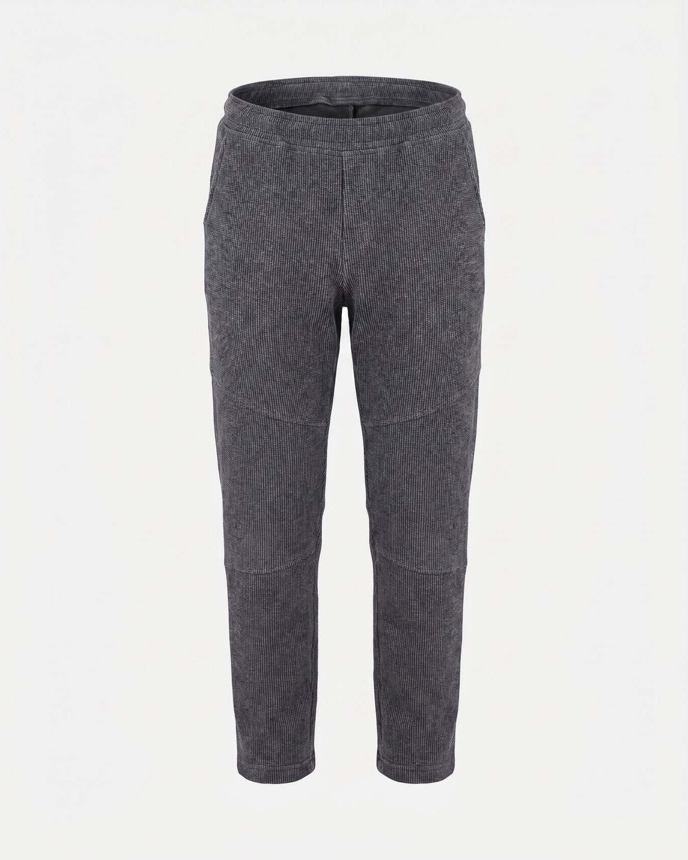 Dark gray jogger pants on a white background