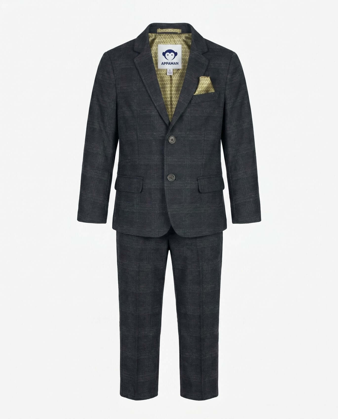 Gray suit with a white label on a light gray background