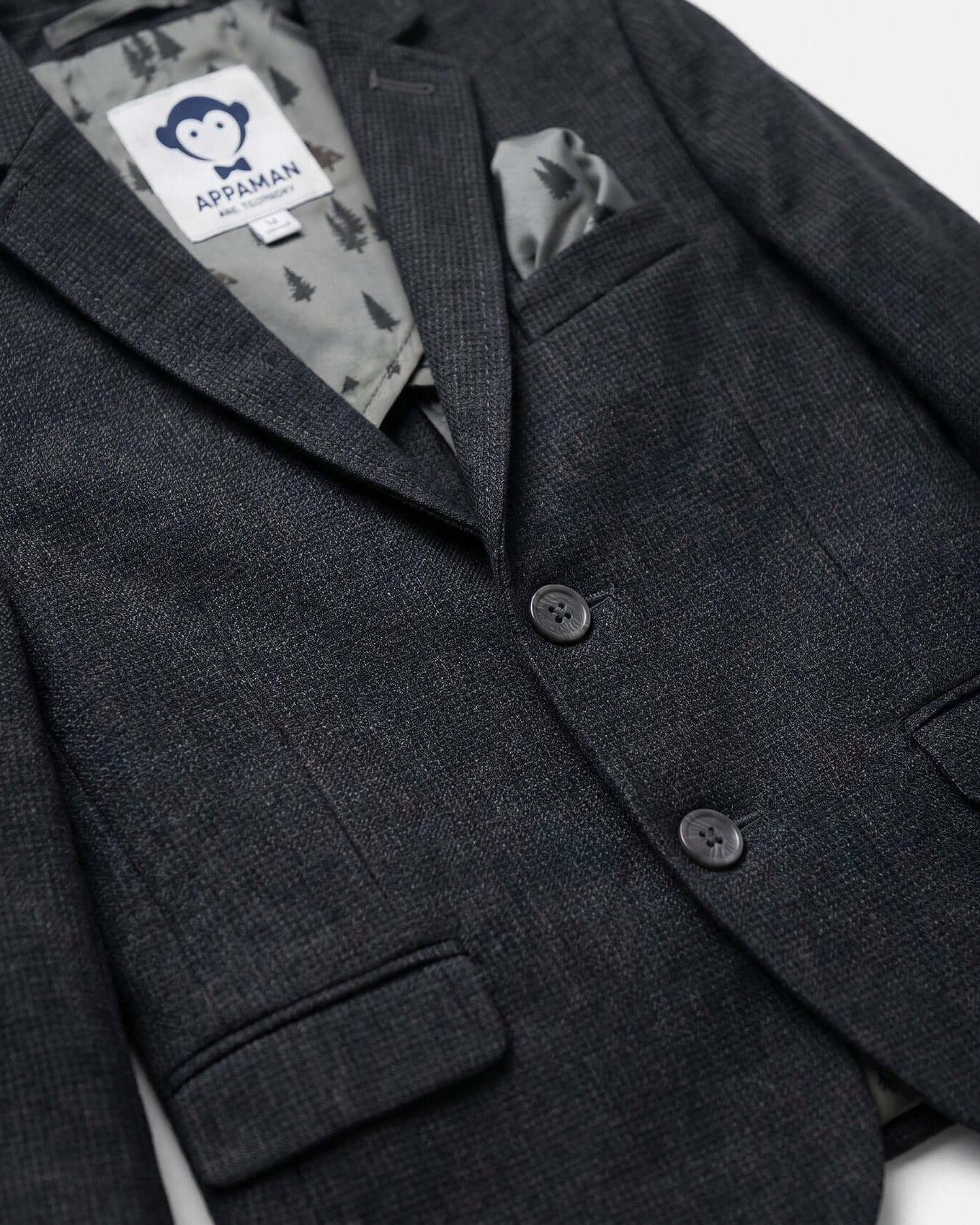 Dark gray blazer with a visible Appaman label on a white background