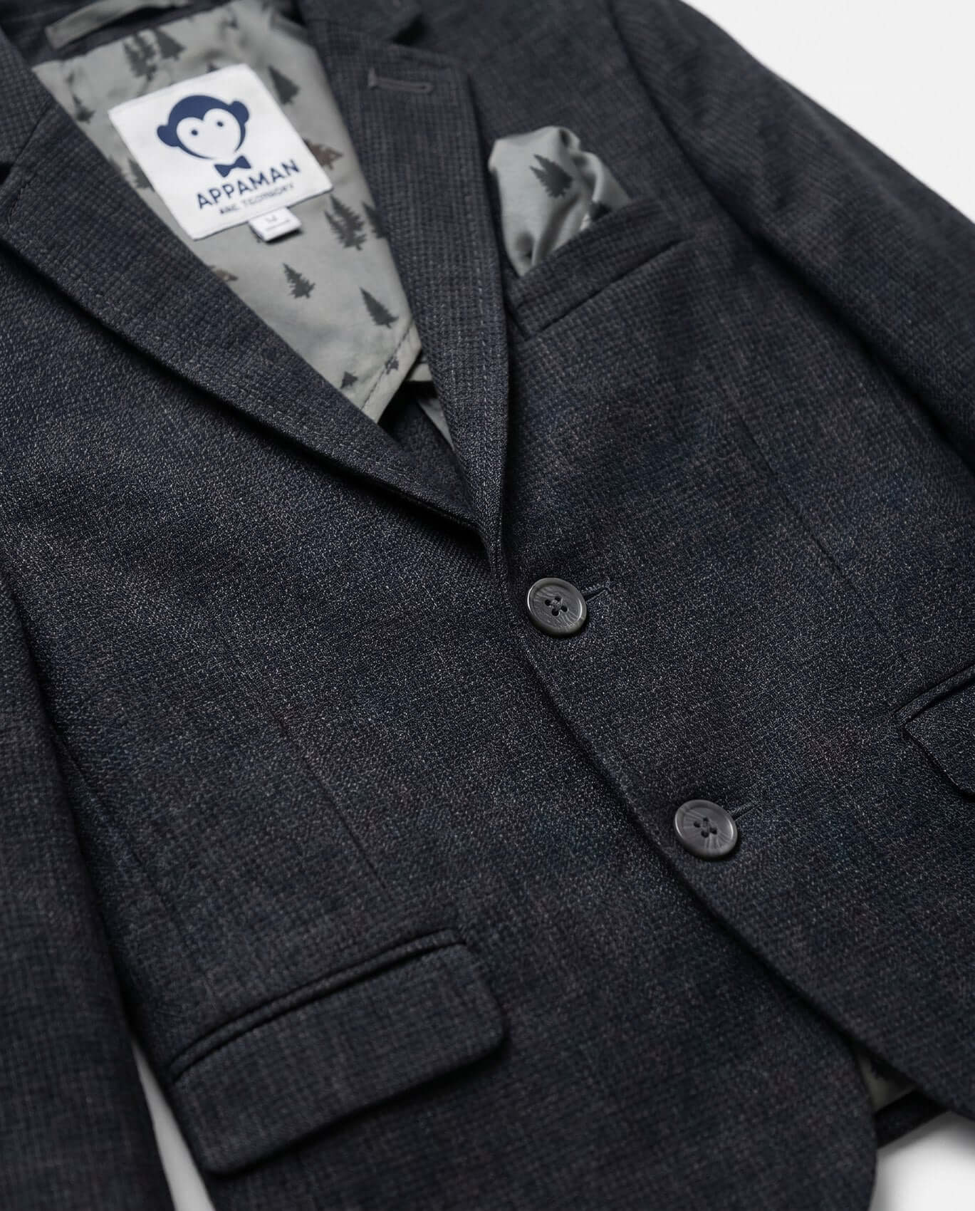 Dark gray blazer with a visible Appaman label on a white background