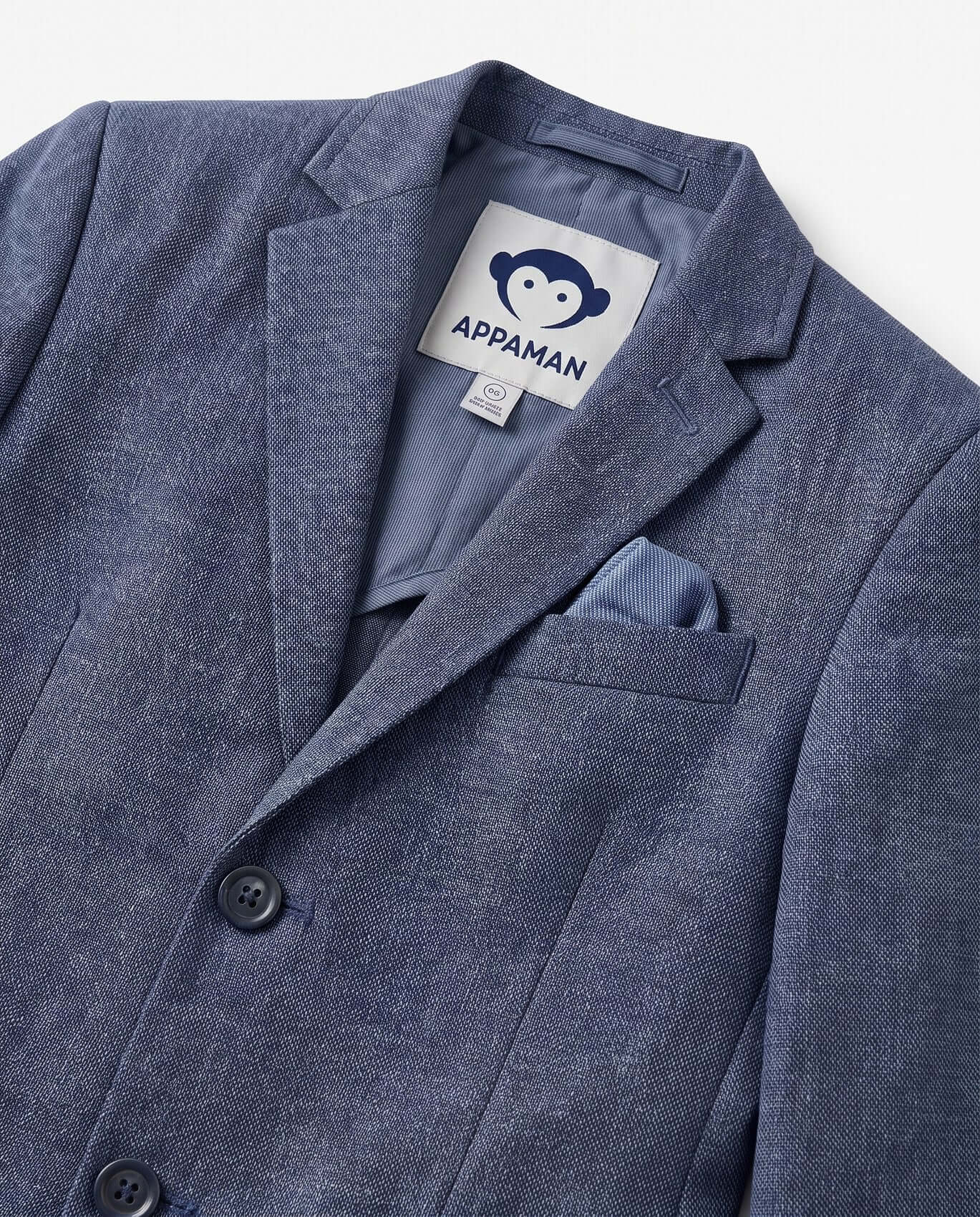 Blue blazer with Appaman label on a white background
