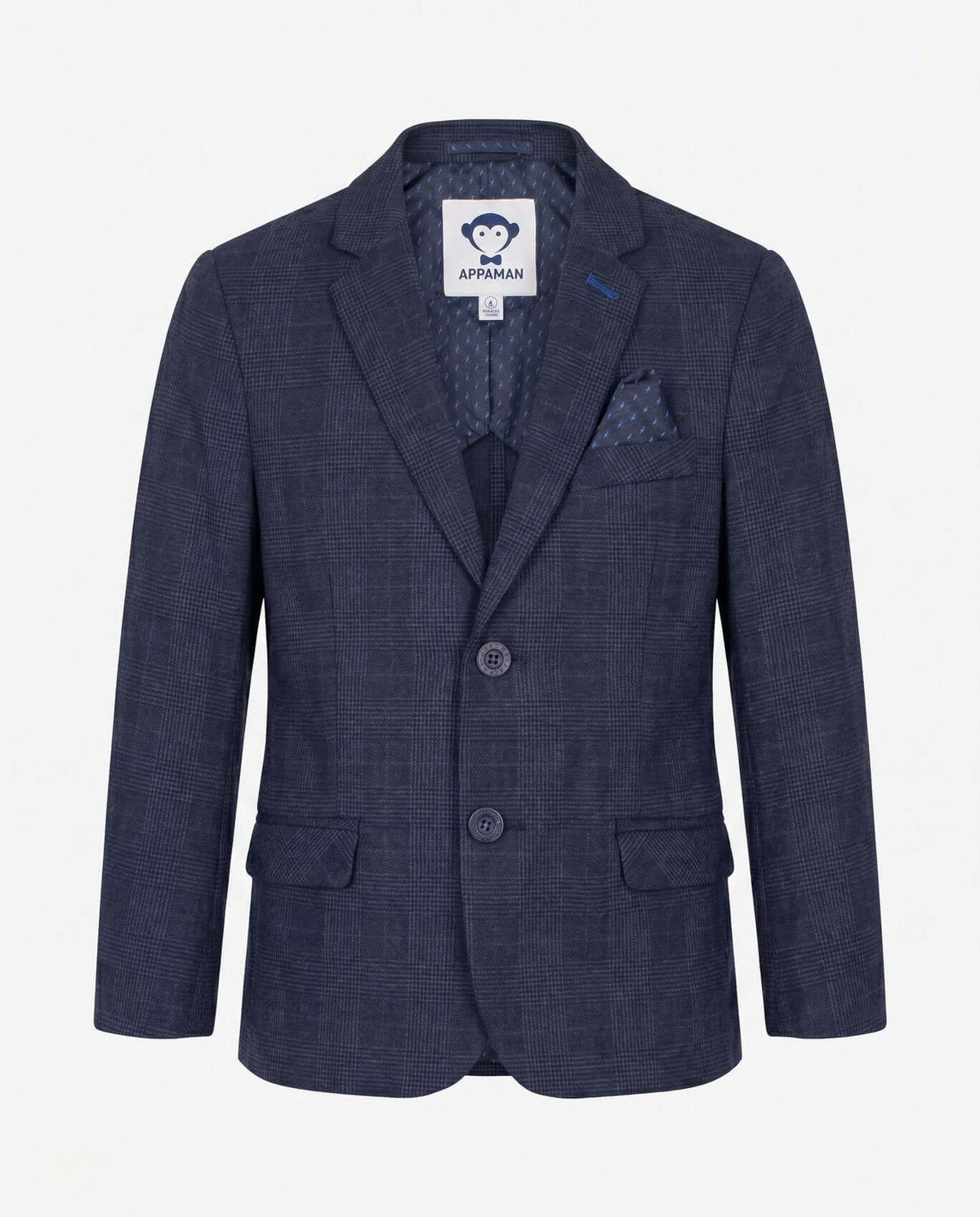 Shadow Prince of Wales Stretchy Mod Suit in dark navy checkered pattern for boys by Appaman.