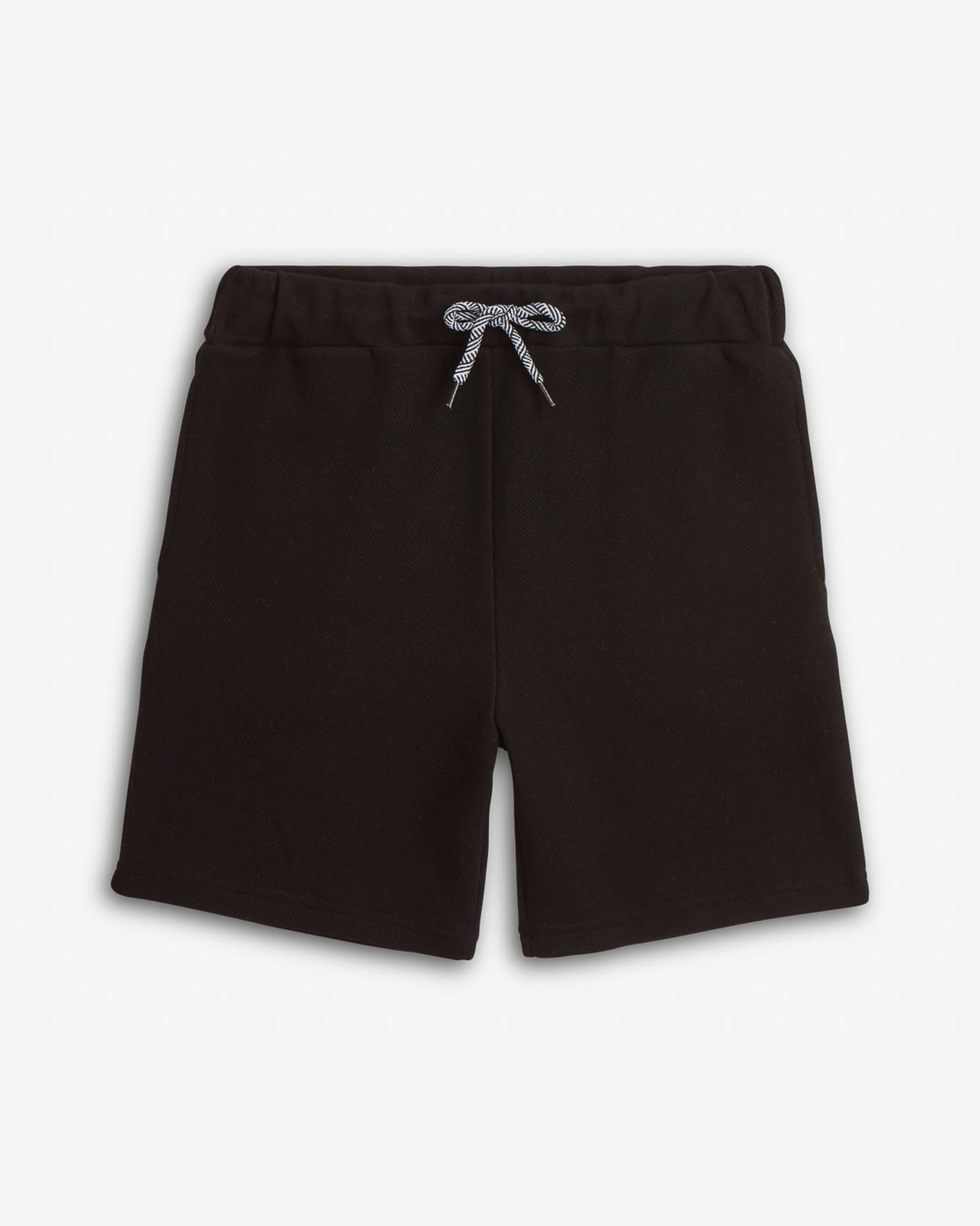 Black Sea Breeze Shorts, high quality kids' clothing, black pull-on shorts with drawstring and pockets.