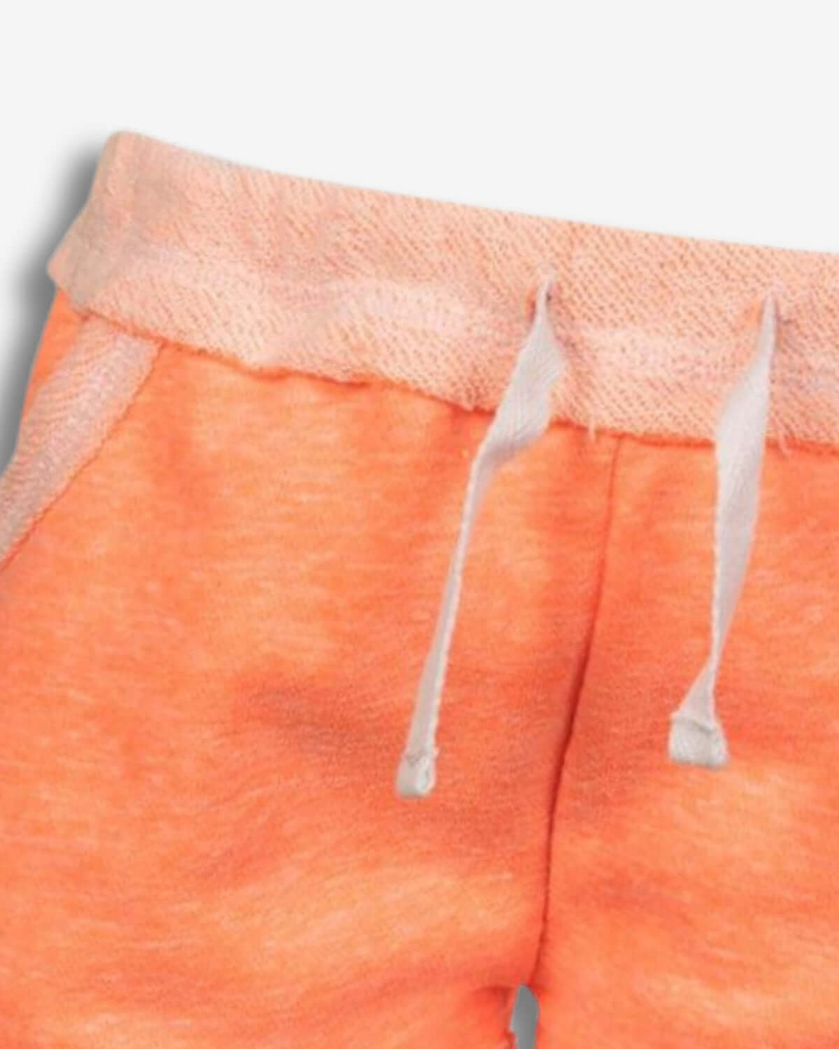 Close-up of the waistband and drawstring of Orange Majorca Shorts, showcasing its stylish design and vibrant color.