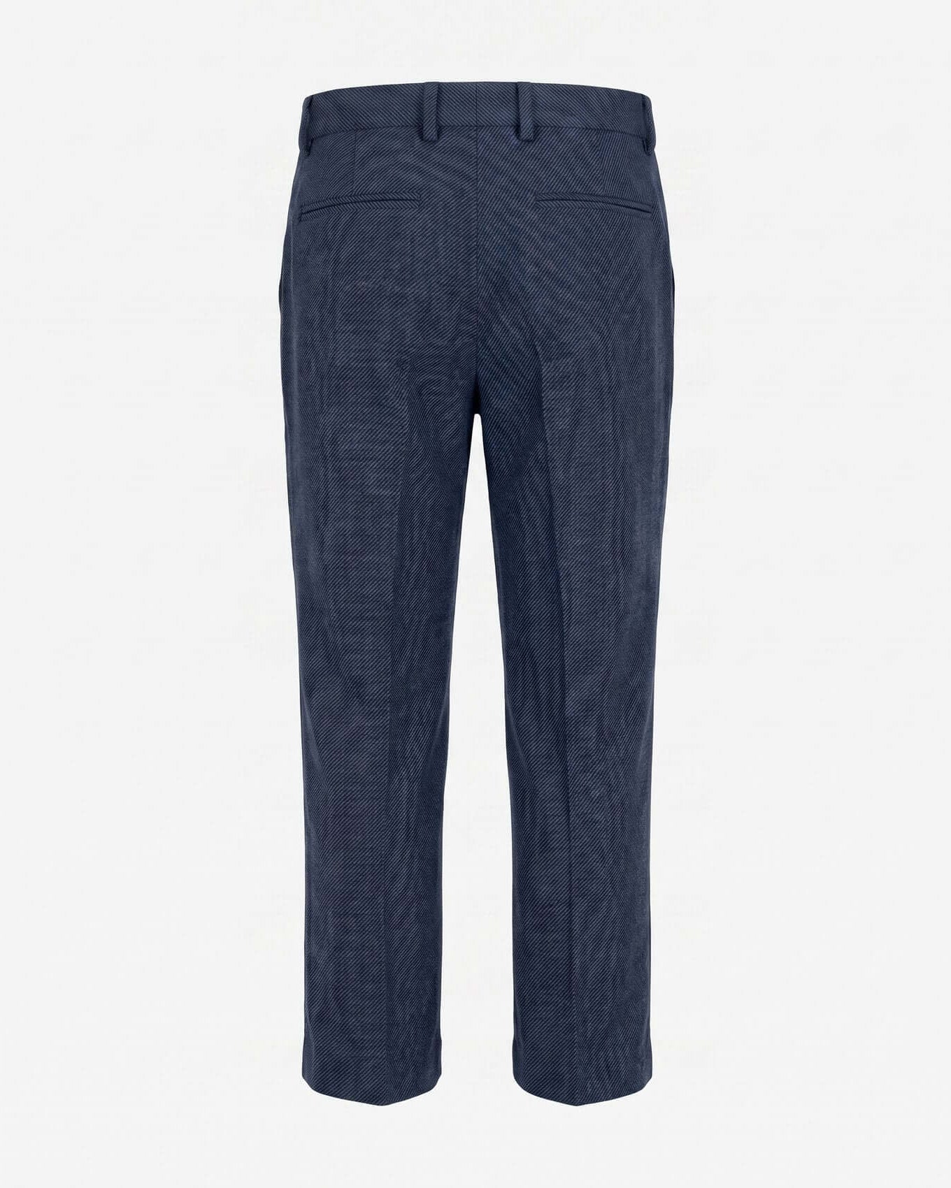 Dark blue patterned pants on a white background