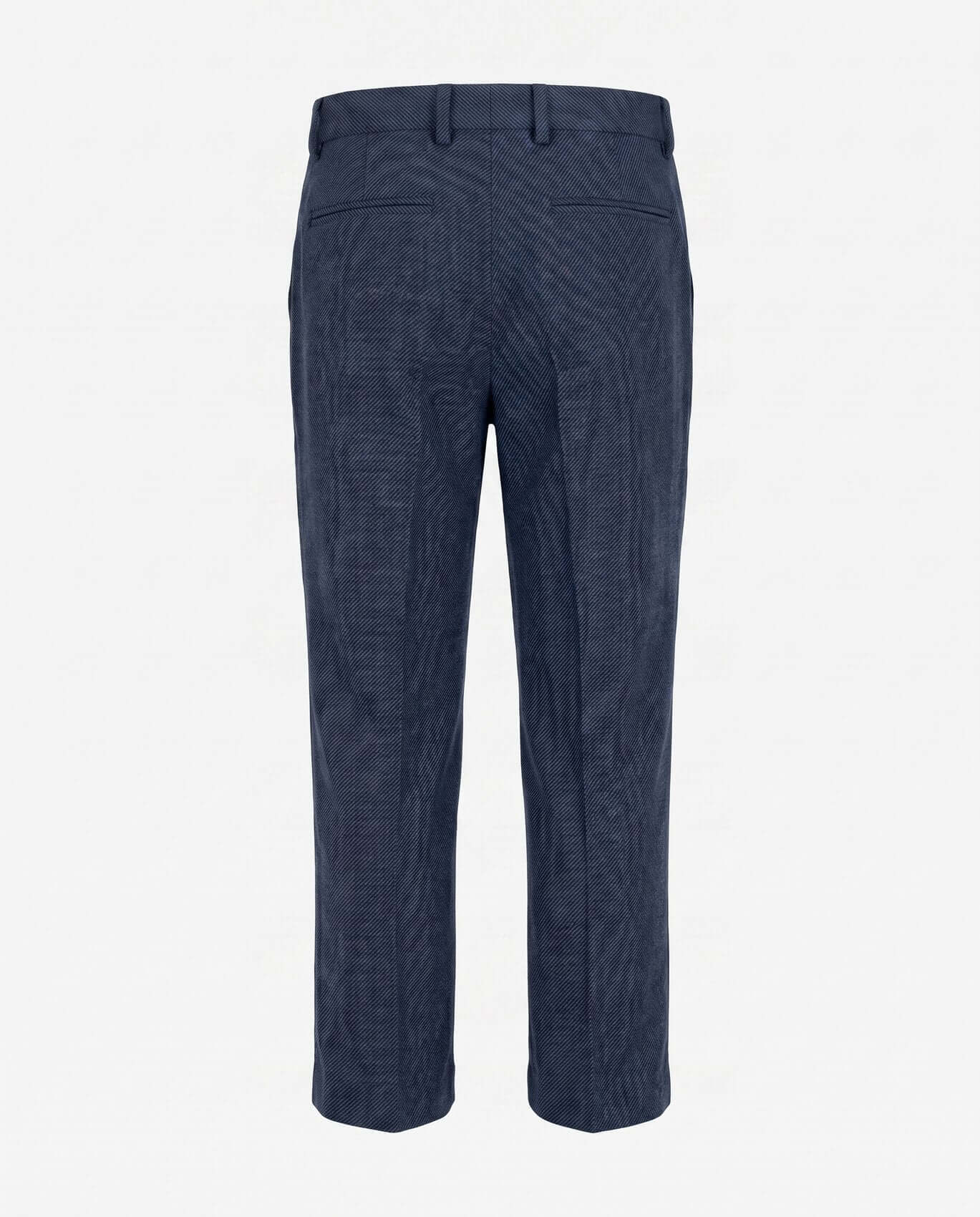Dark blue patterned pants on a white background
