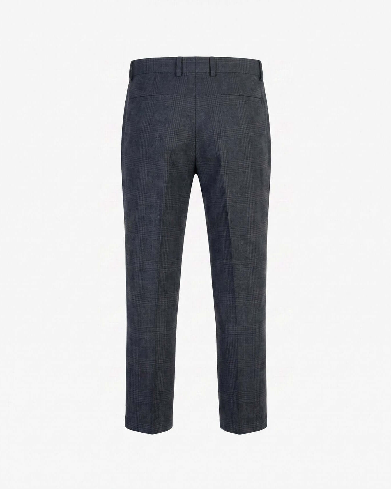 Dark gray checkered pants on a white background