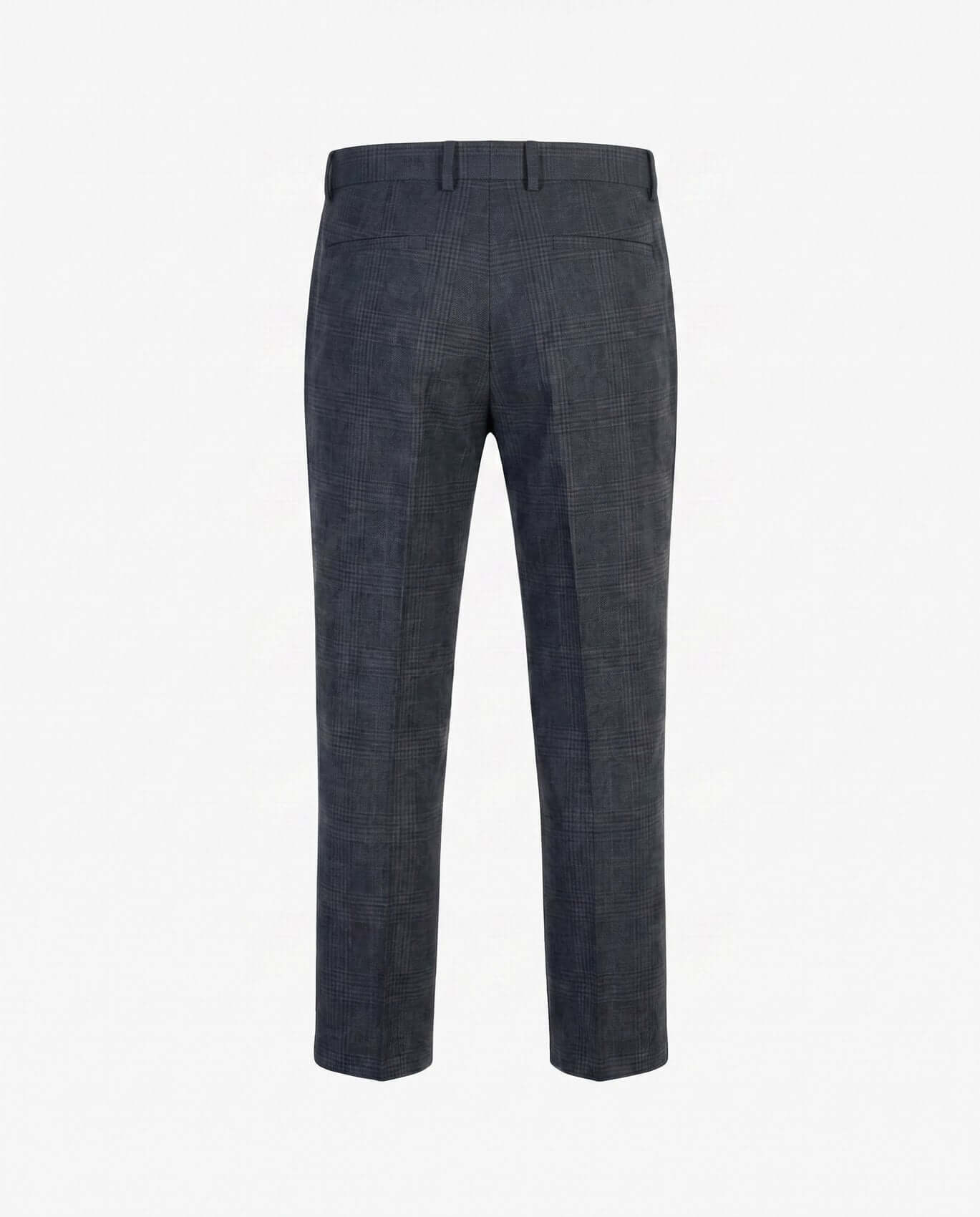 Dark gray checkered pants on a white background