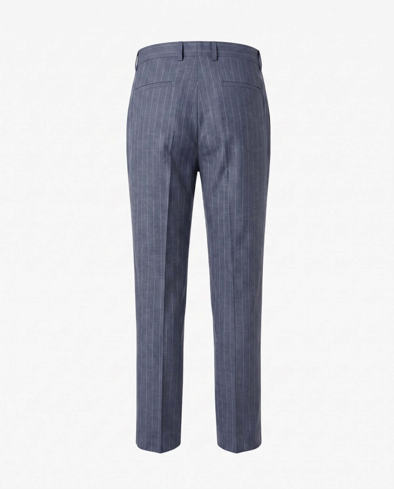 Blue striped dress pants on a white background