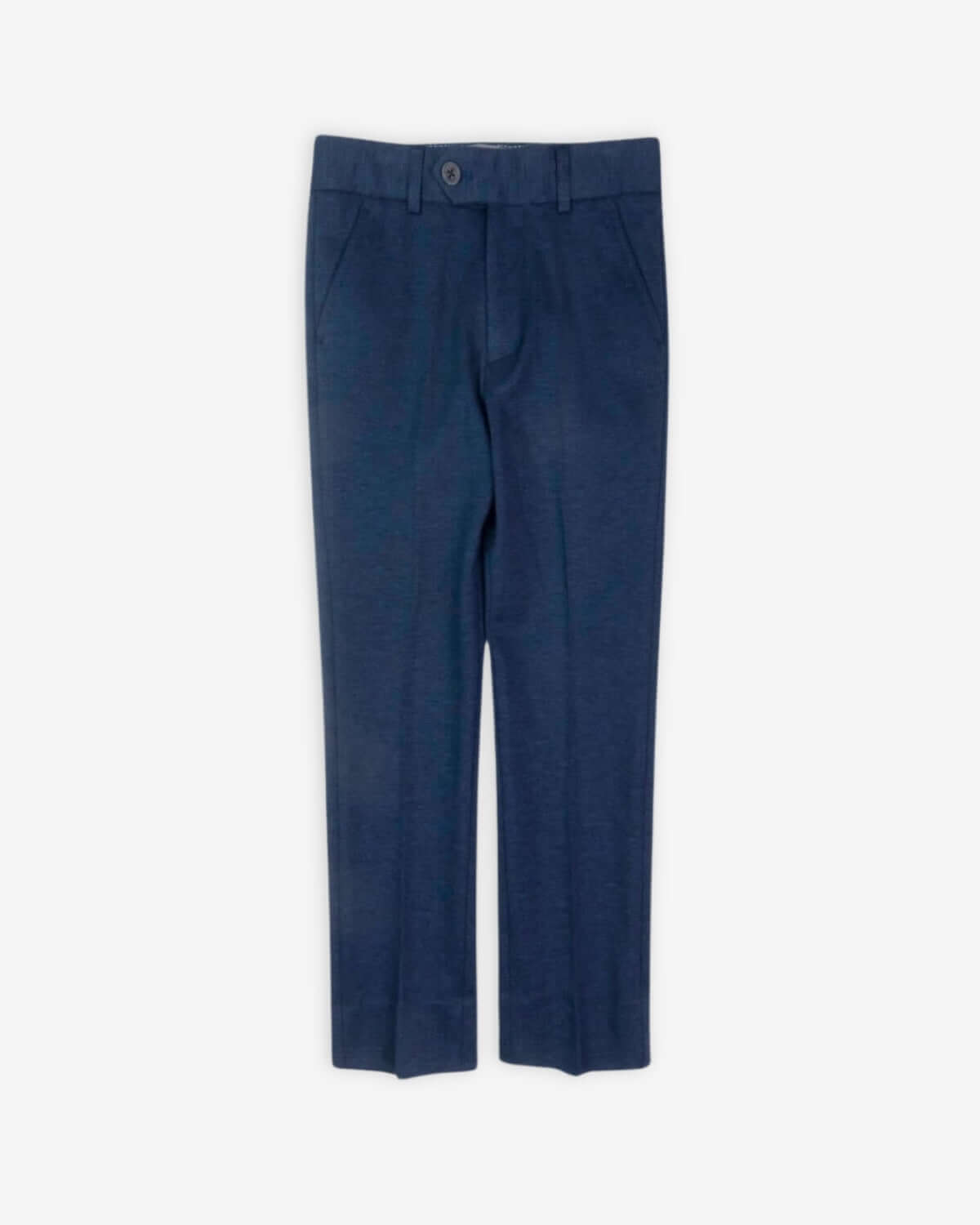 Blueprint Stretchy Suit Pants in navy blue, featuring pockets, belt loops, and an adjustable waistband.