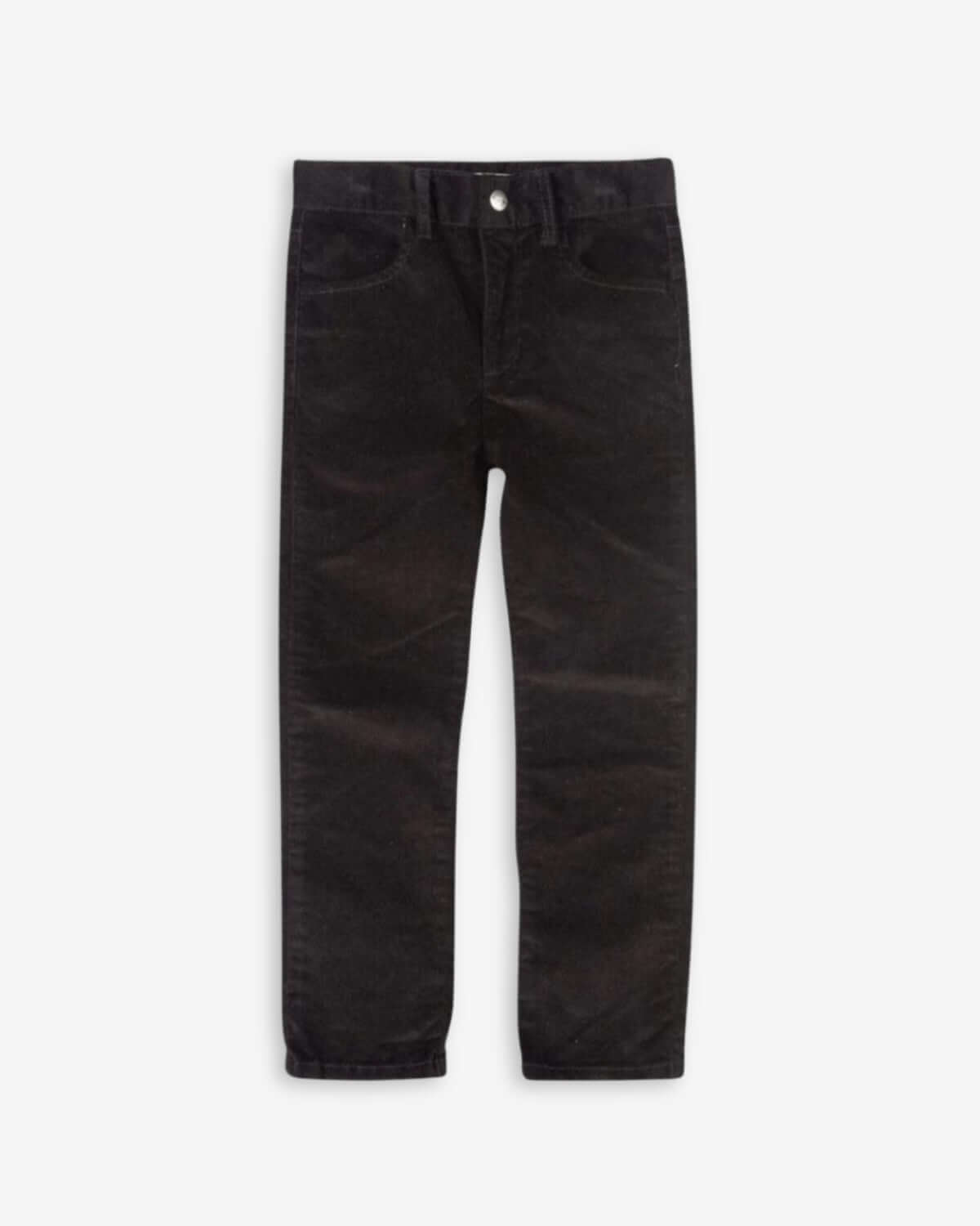 Black Skinny Cords in soft, light fabric with a stylish slim-cut leg for versatile wear.