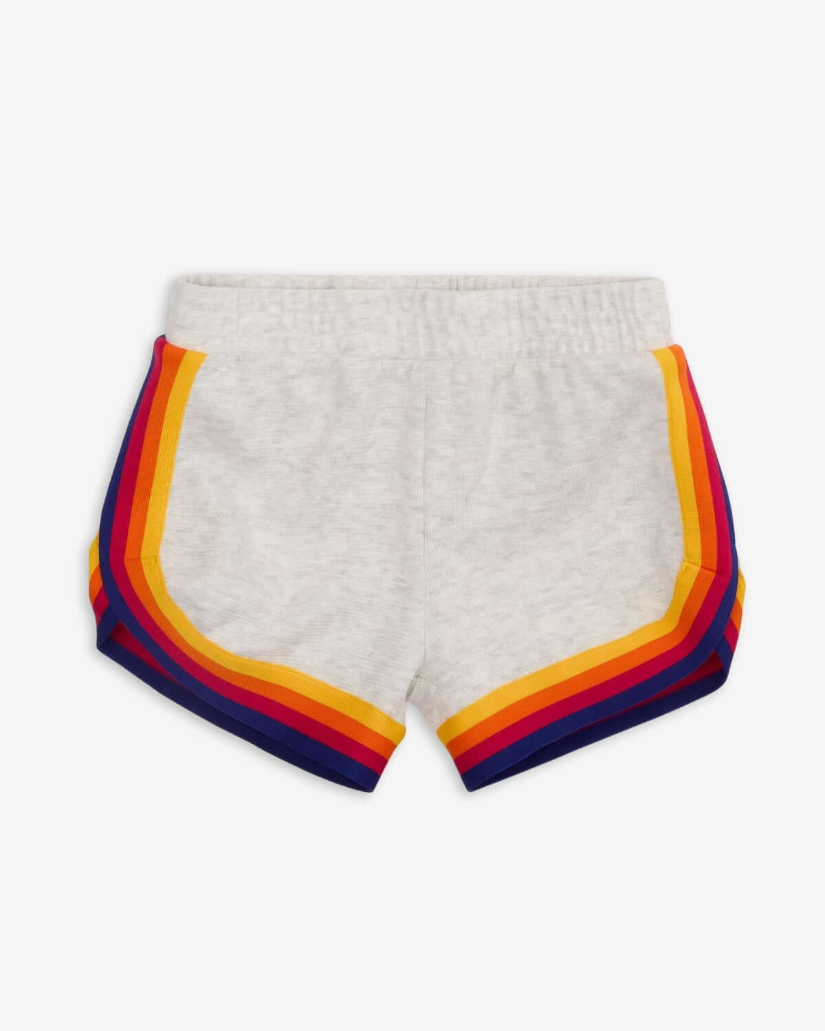 Back view of Cloud Heather Lori Shorts featuring colorful side stripes for a trendy look.