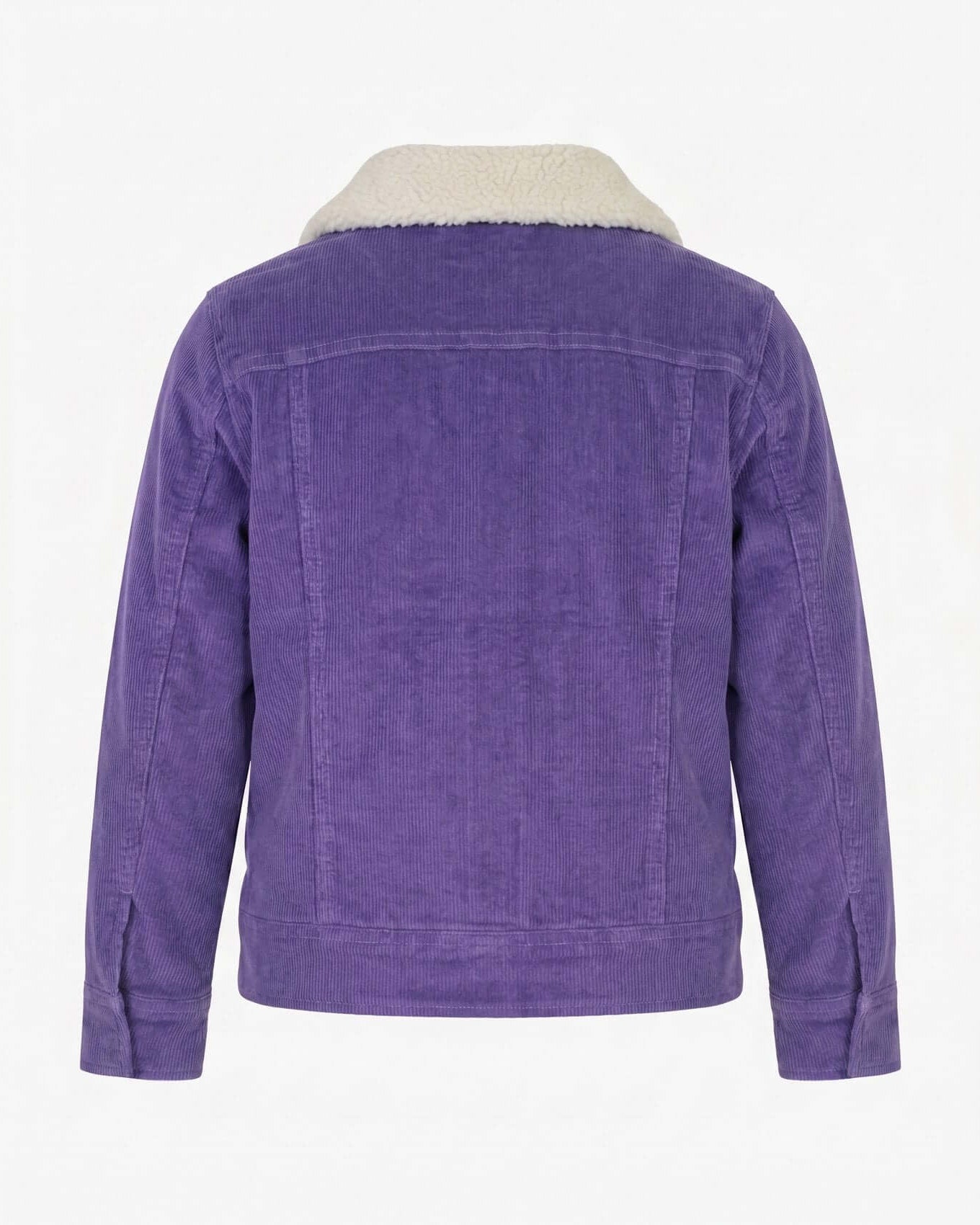 Purple jacket with a white collar on a white background